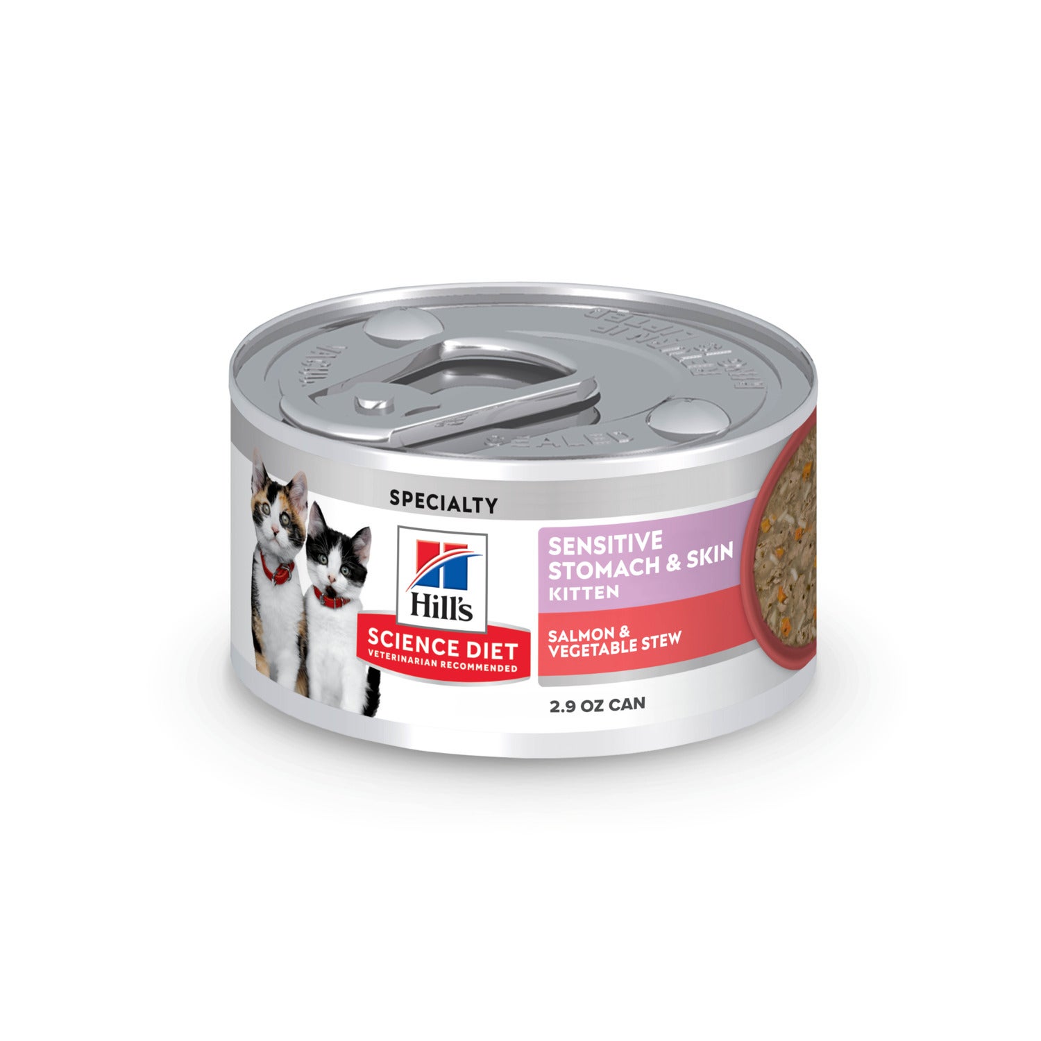 Hill's Science Diet Kitten Sensitive Stomach & Skin Salmon & Vegetable Stew Wet Cat Food, 2.8-Oz Pack Of 24