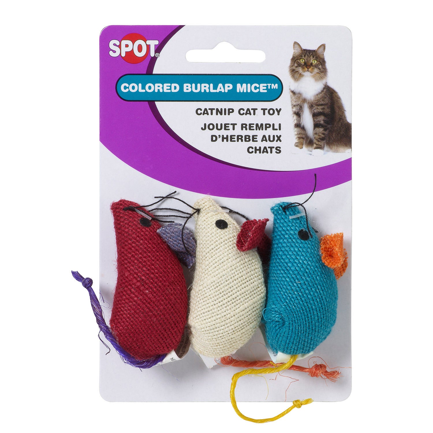 Spot Colored Burlap Mice Catnip Toy