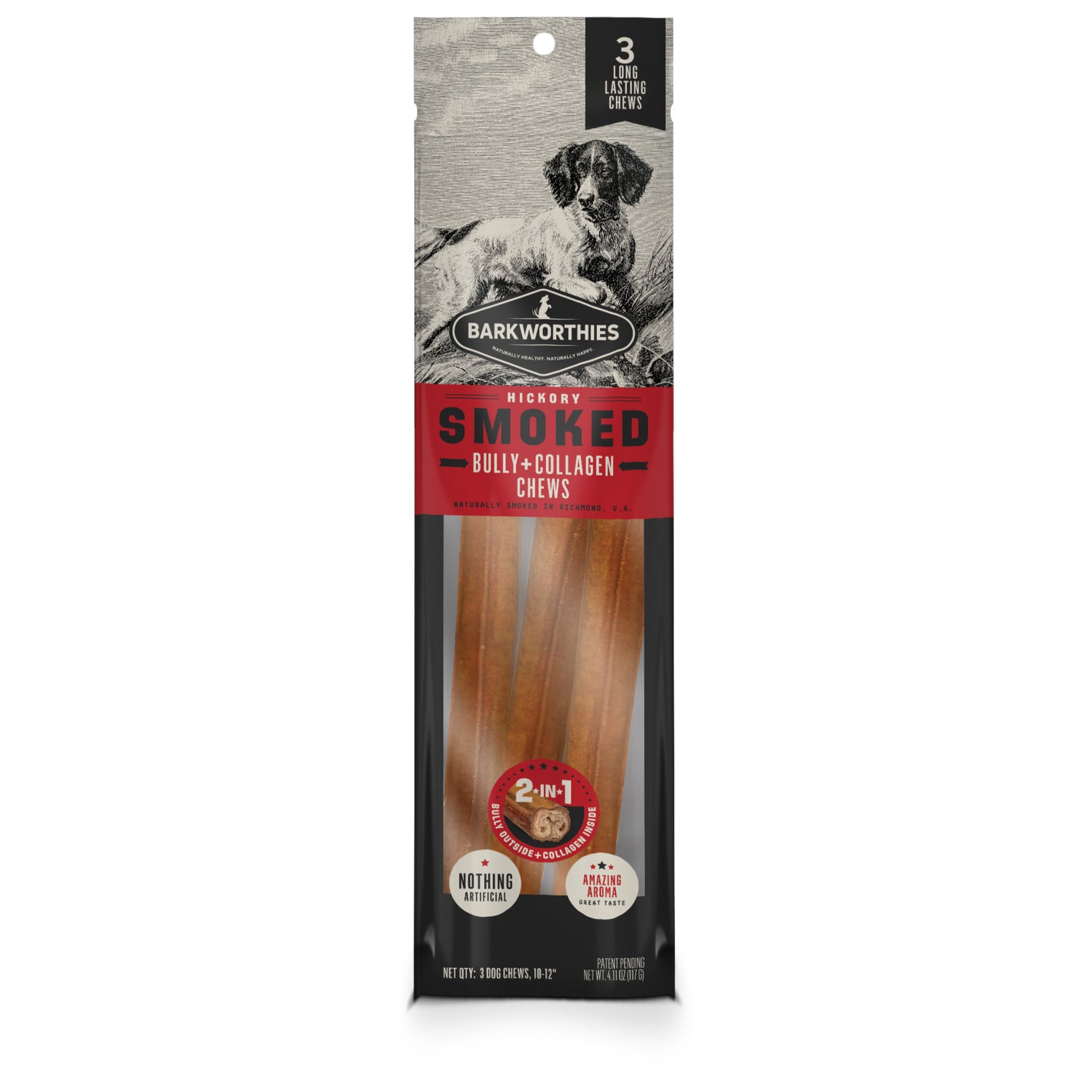 Barkworthies Smoked Bully Collagen Natural Dog Treat, 10-12 , 3-Pack