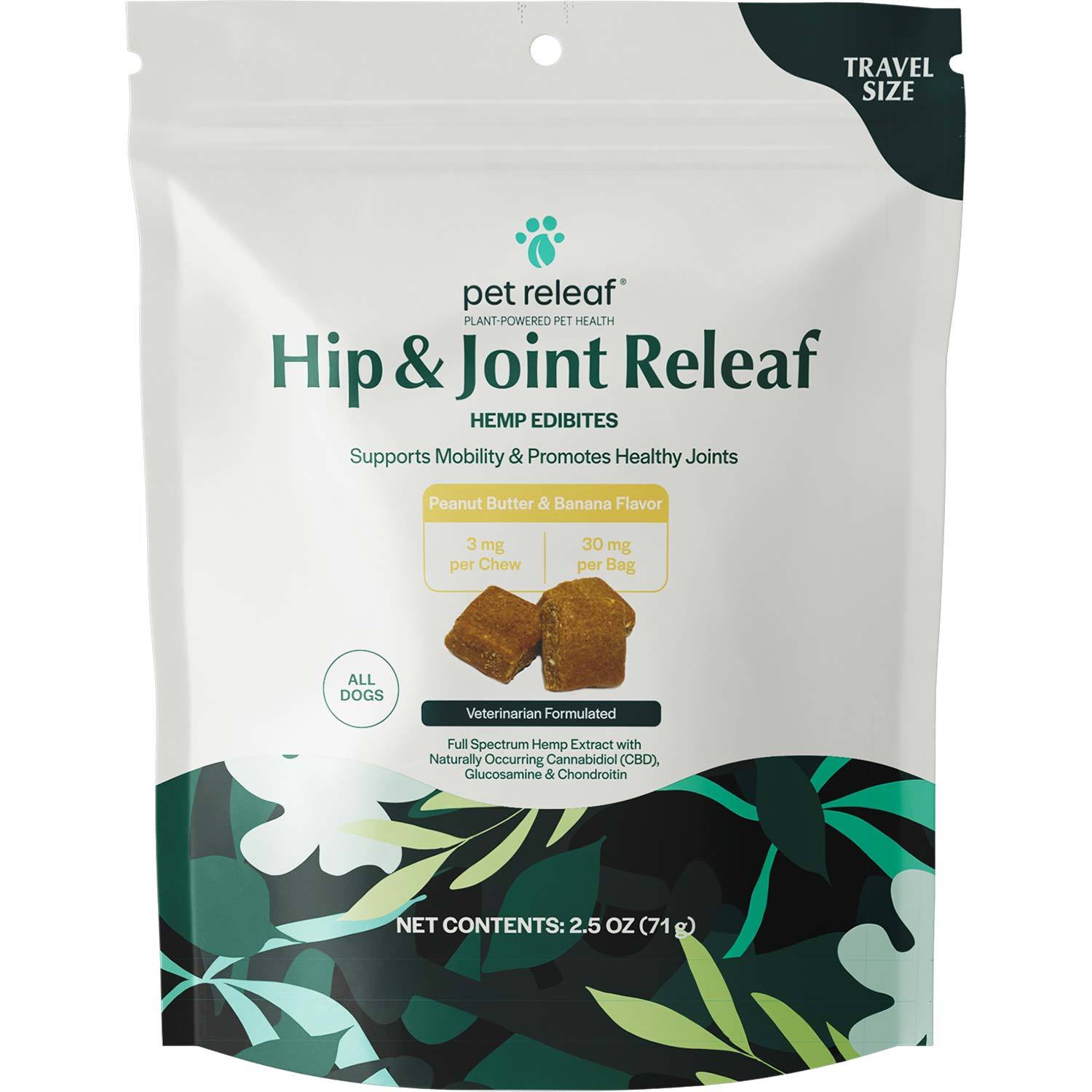 Pet Releaf Hip & Joint Releaf Cbd Edibites Dog Chews, Peanut Butter And Banana