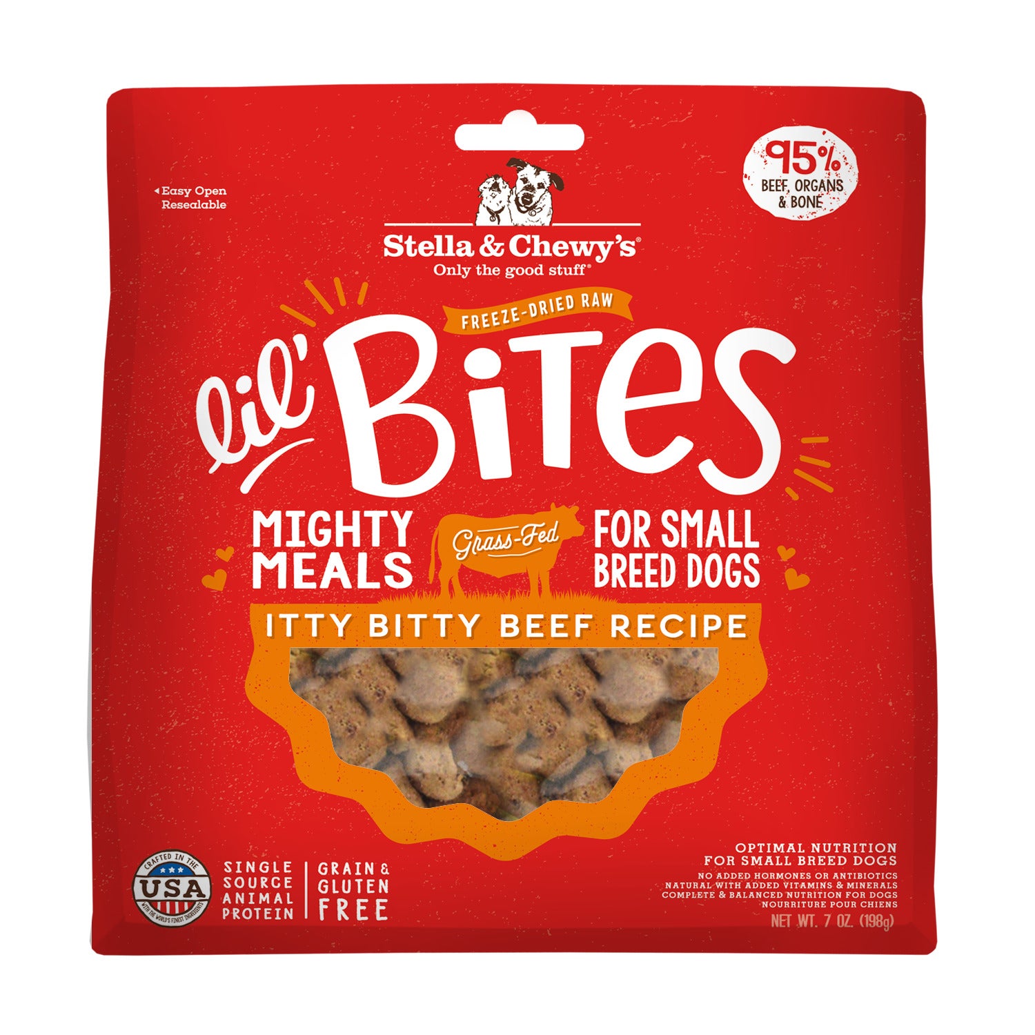 Stella & Chewy's Lil' Bites Freeze-Dried Raw Dog Food For Small Breed Dogs, Itty Bitty Beef Recipe, 7-Oz Bag