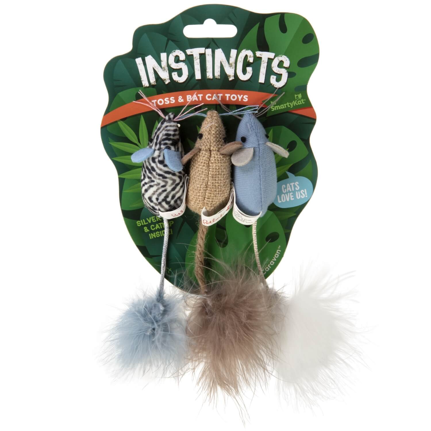 Instincts By Smartykat® Catnip Caravan, Happynip Silvervine & Catnip Toss And Bat Plush Mice Cat Toys, Set Of 3