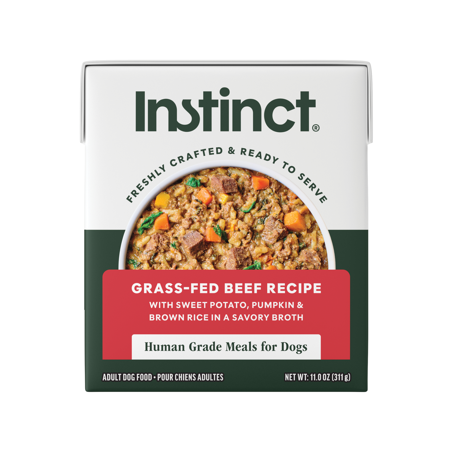 Instinct Freshly Crafted Meals Wet Dog Food Or Dog Food Topper, Grass-Fed Beef Recipe, 11-Oz Carton