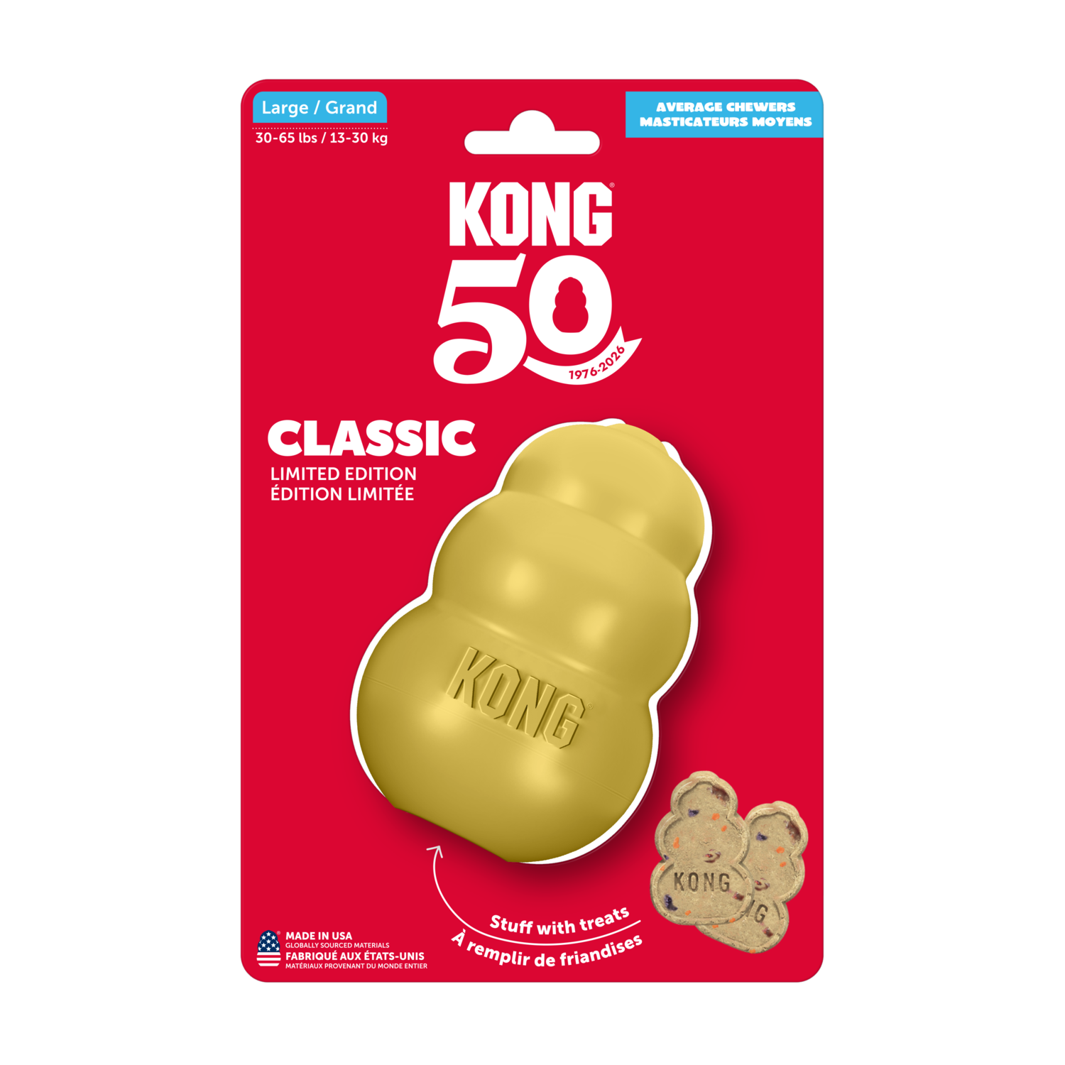 Kong Classic Tough & Durable Rubber Dog Chew Toy, Gold, Large