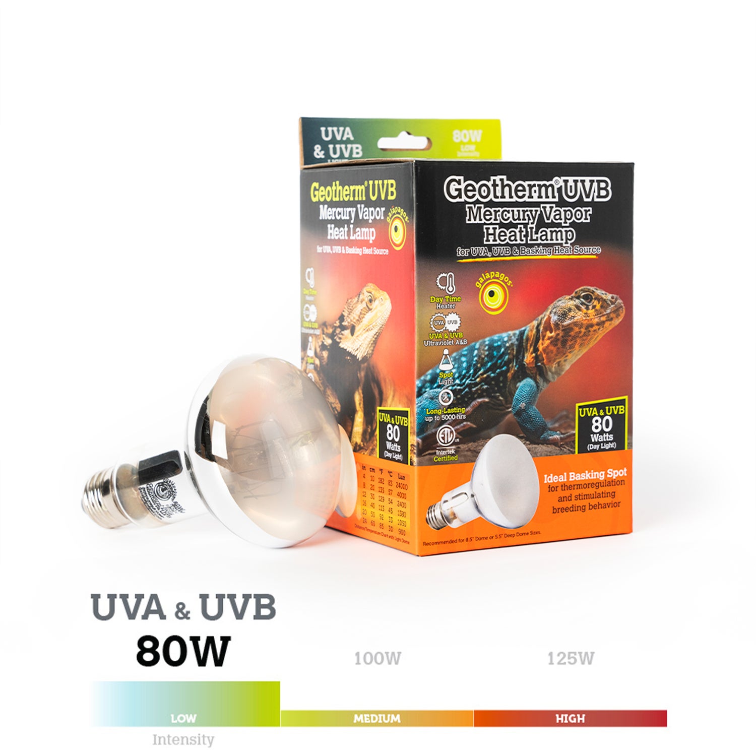 Galápagos Geotherm Mercury Vapor Reptile Light Bulb, Heat & Uvb, 80W