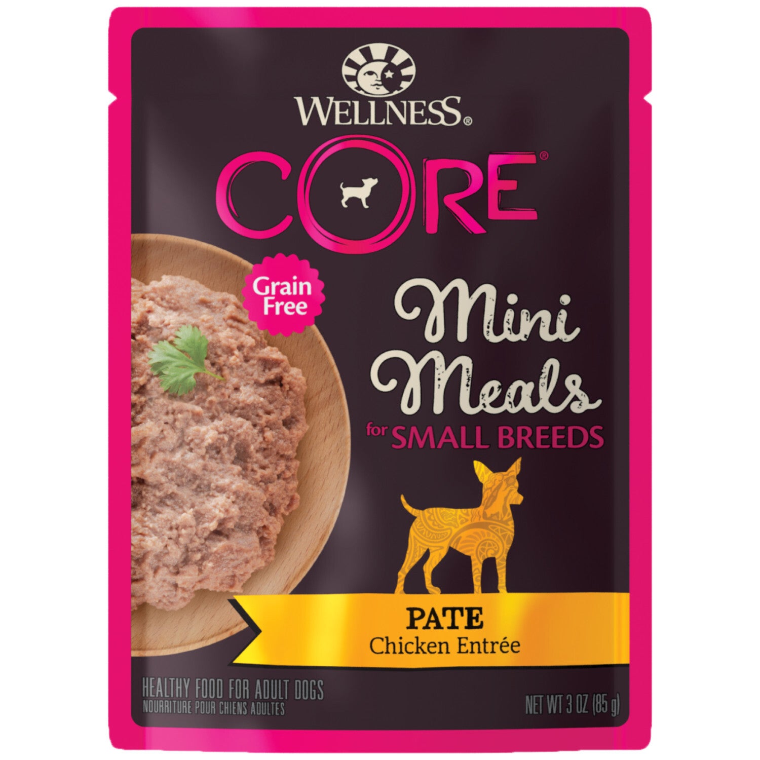 Wellness Core Natural Grain Free Small Breed Mini Meals Wet Dog Food, Paté Chicken Entrée, 3-Ounce Pouch