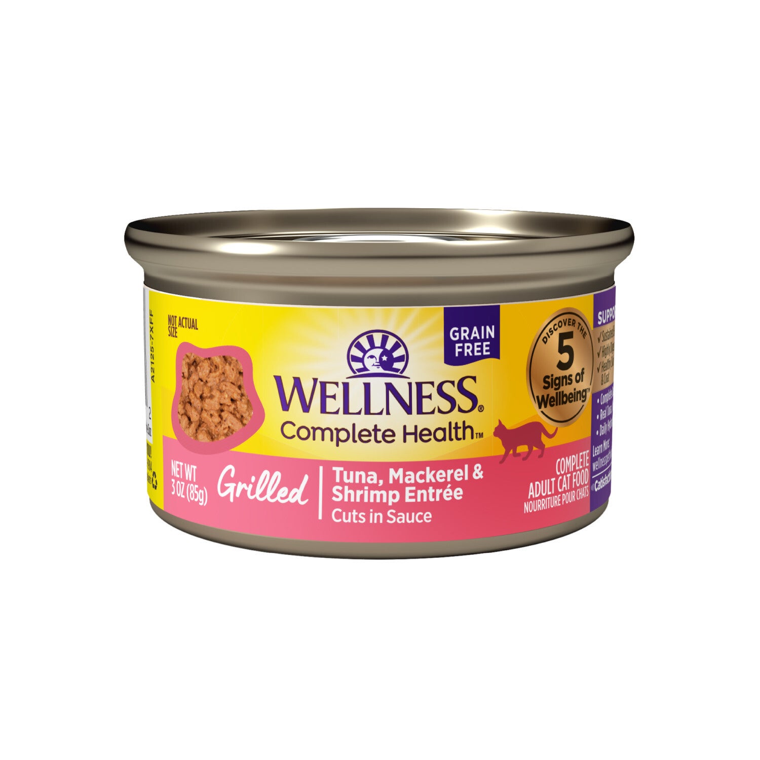 Wellness Complete Health Grilled Adult Wet Cat Food, Natural, Protein-Rich, Grain-Free Tuna, Mackerel, & Shrimp Entree Recipe, 3-Oz