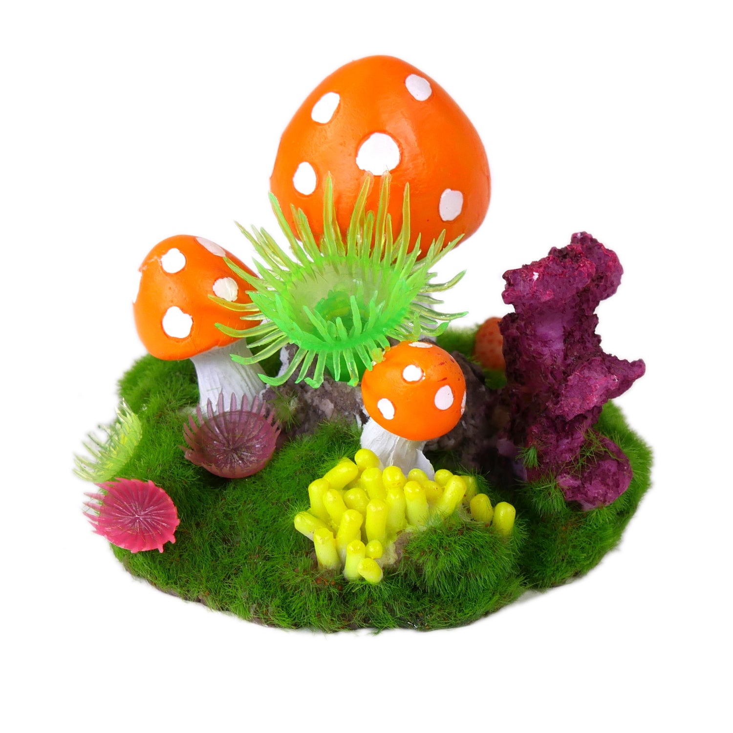 Penn-Plax Tide & Treasure Mushroom Patch Aqua Flora Fish Ornament - Medium