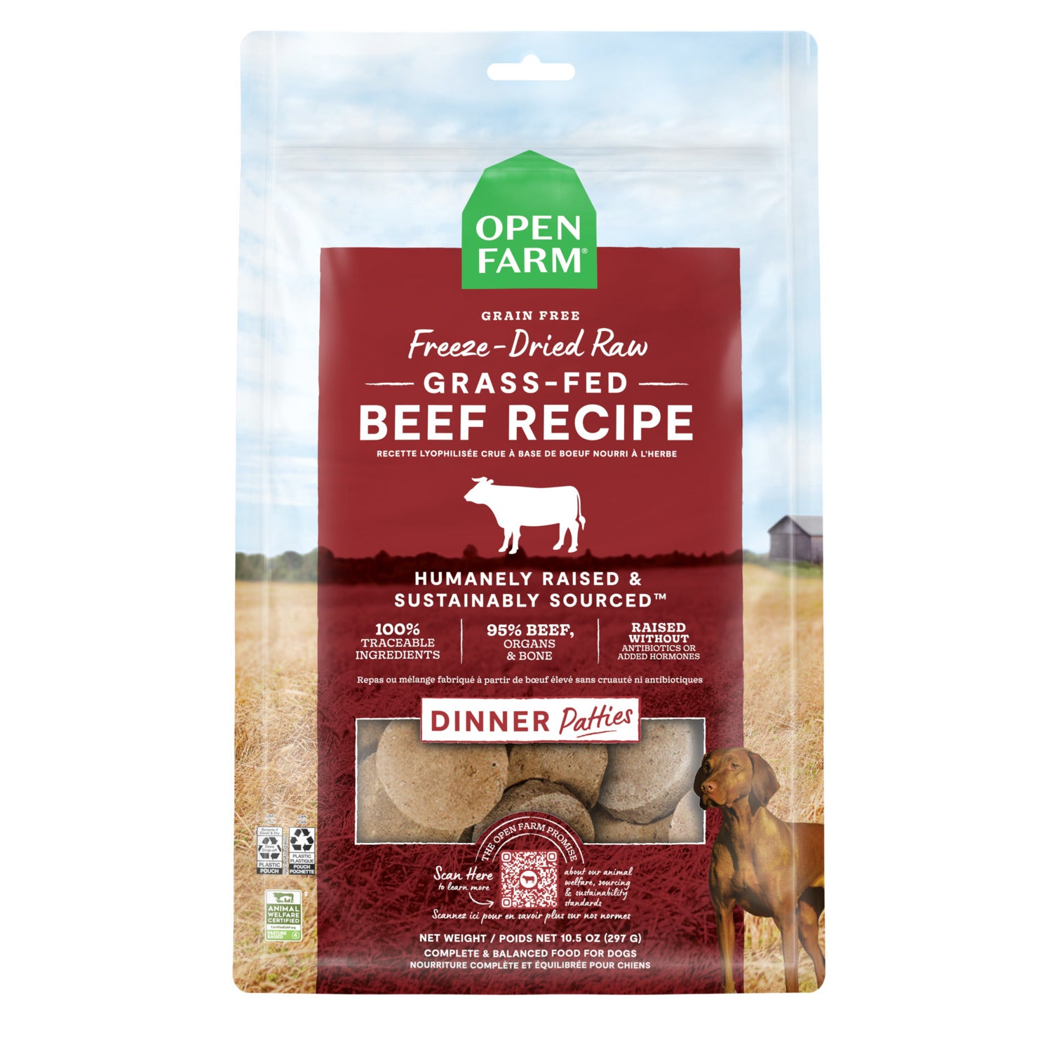 Open Farm Freeze Dried Raw Dog Food Patties, Grass-Fed Beef Recipe, 10.5Oz
