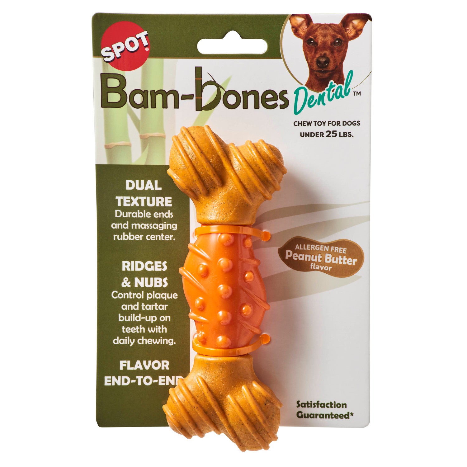 Spot Bambone Dental Bone Dog Chew Toy, 6, Peanut Butter