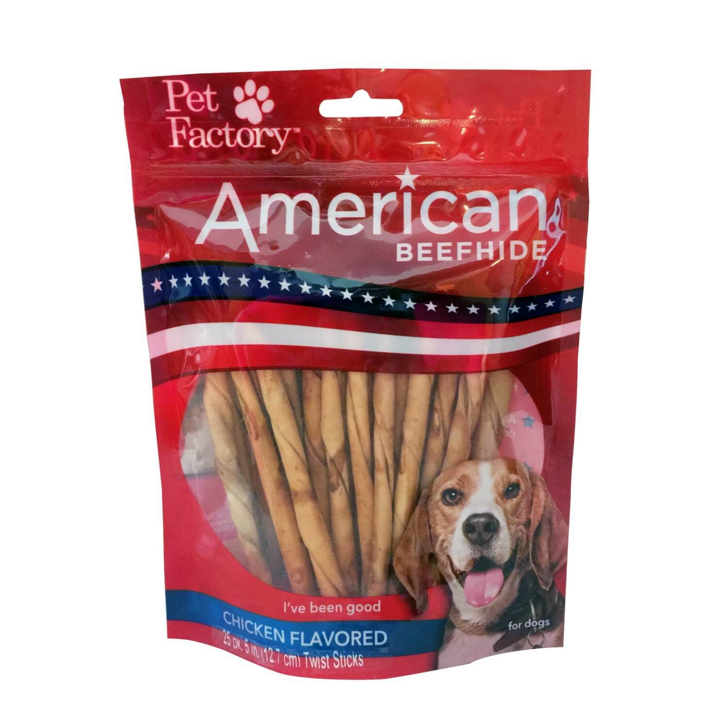 Pet Factory American Beefhide Chicken Flavored Twist Sticks Dog Treats, 5