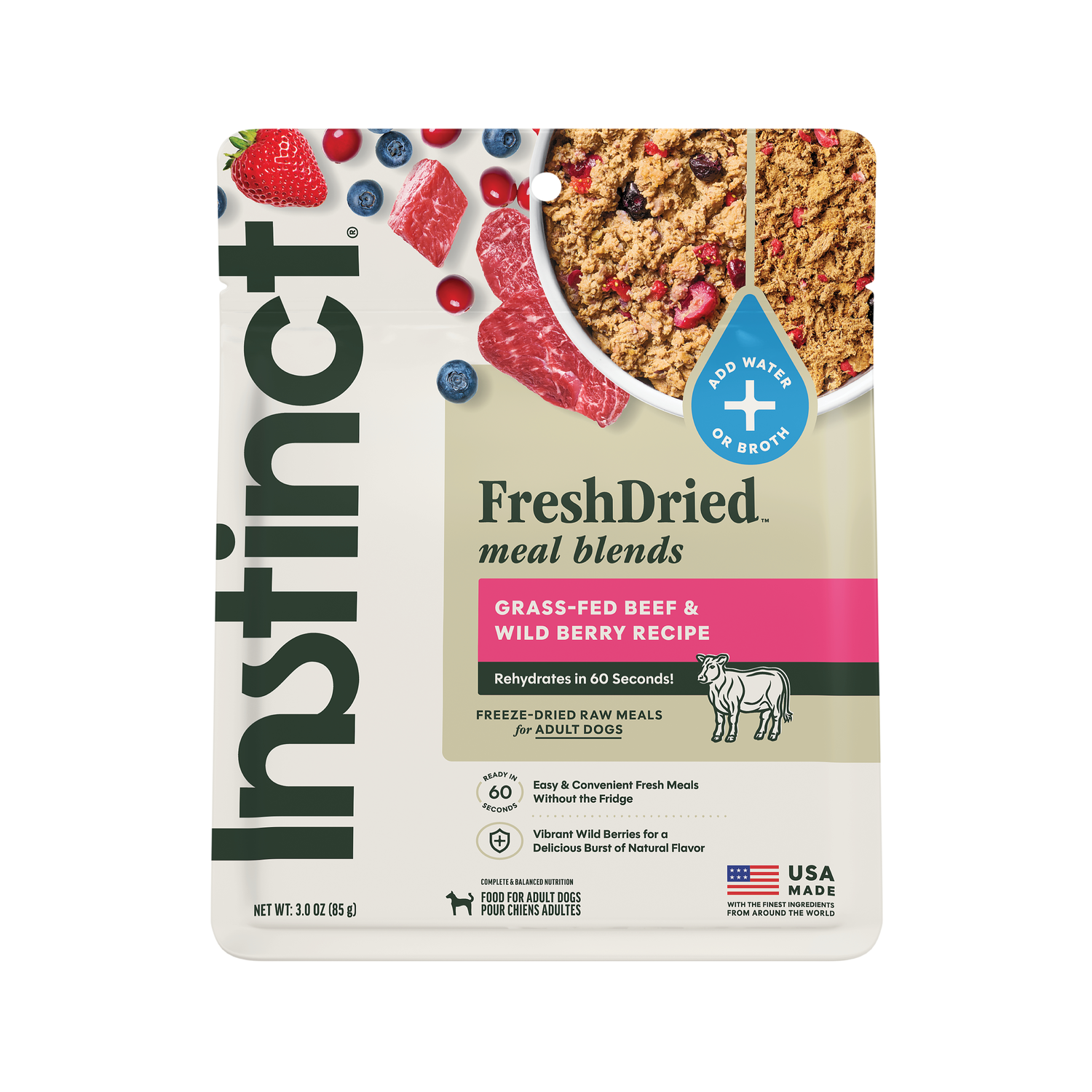 Instinct Freshdried Meal Blends Freeze-Dried Raw Adult Dog Food, Grass-Fed Beef & Wild Berries Recipe, 23-Oz Bag