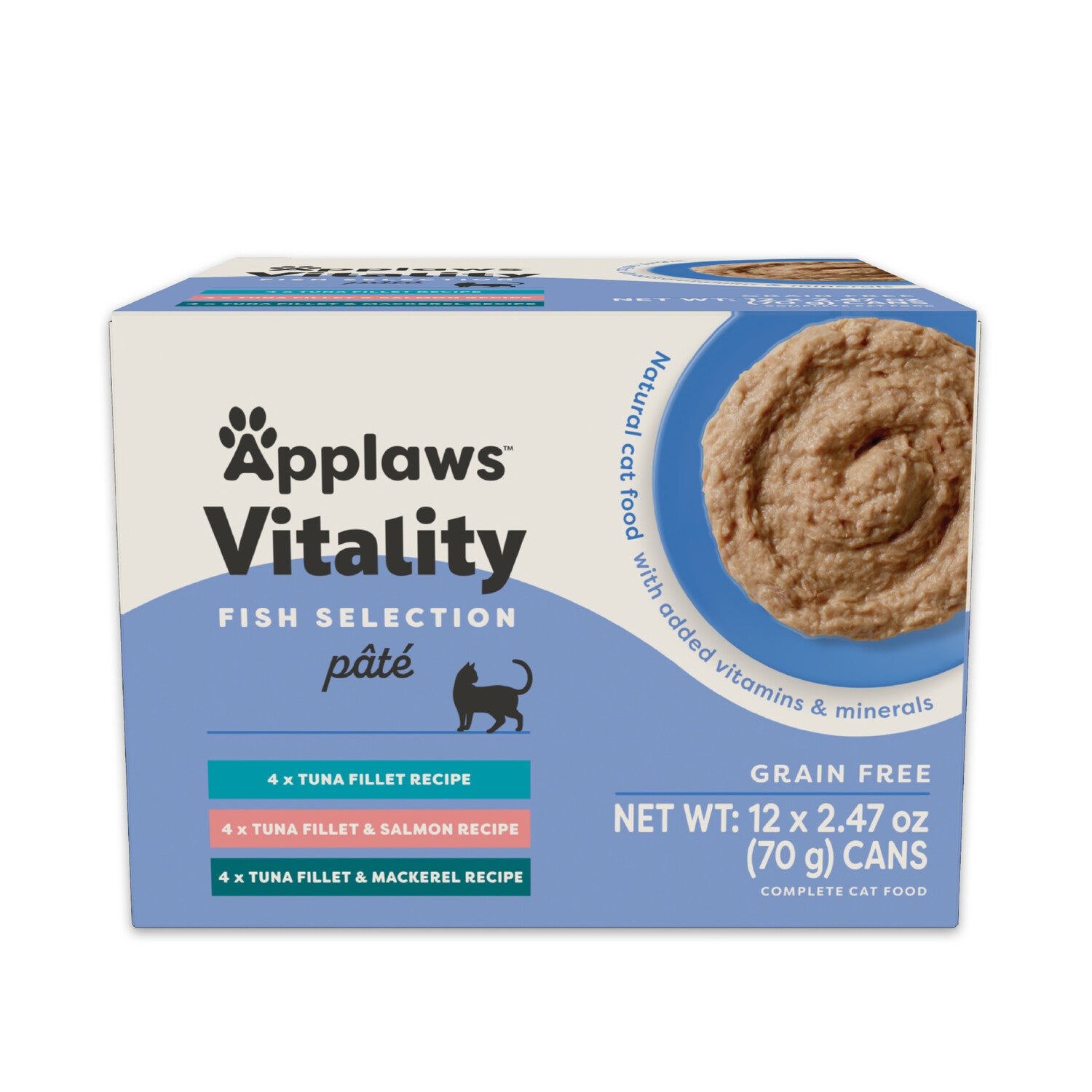Applaws Vitality Natural Wet Cat Food With Added Vitamins & Minerals Fish Selection Pâté Variety Pack, 2.47-Oz Pack Of 12