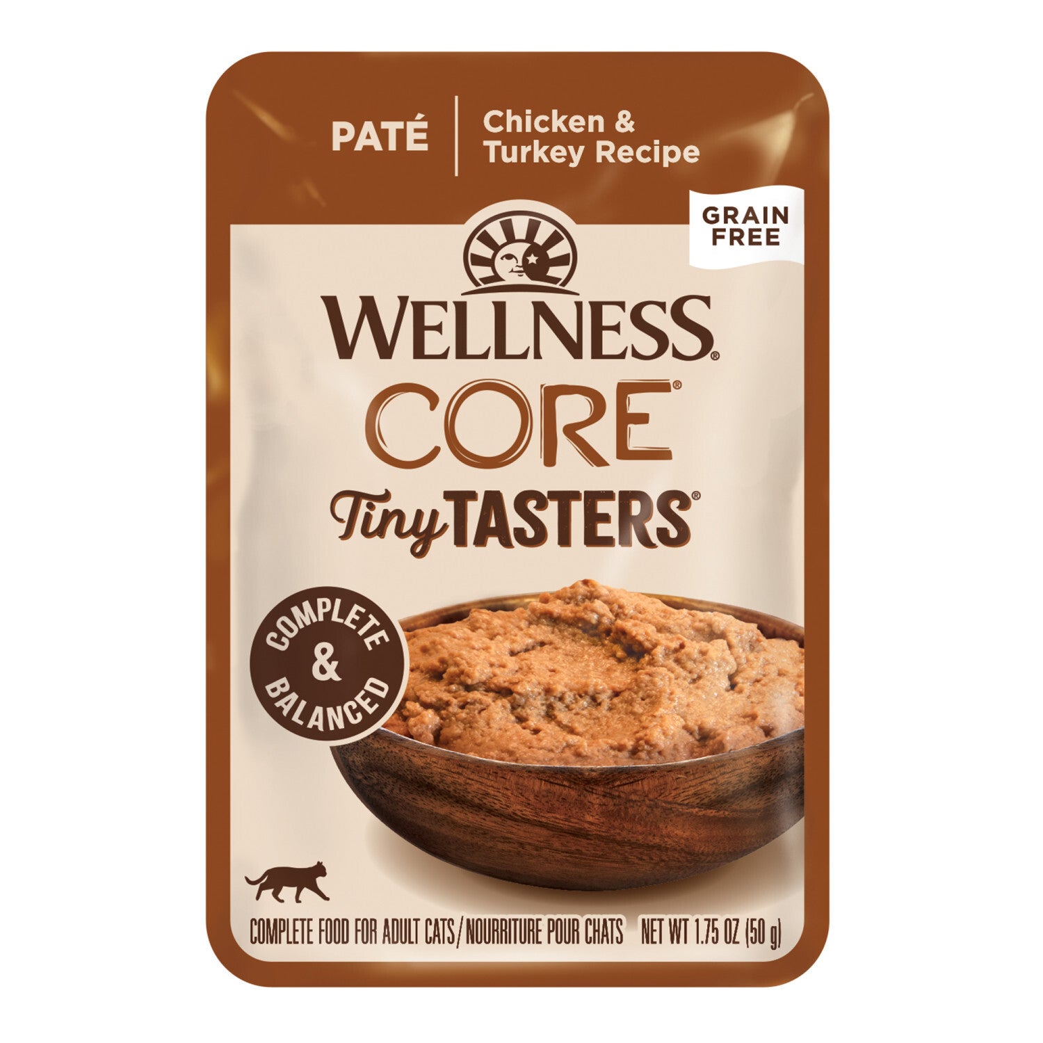 Wellness Core Tiny Tasters Pate Adult Wet Cat Food, Natural, Protein-Rich, Grain-Free Chicken & Turkey Recipe, 1.75 Ounce Pouch, 12 Pack