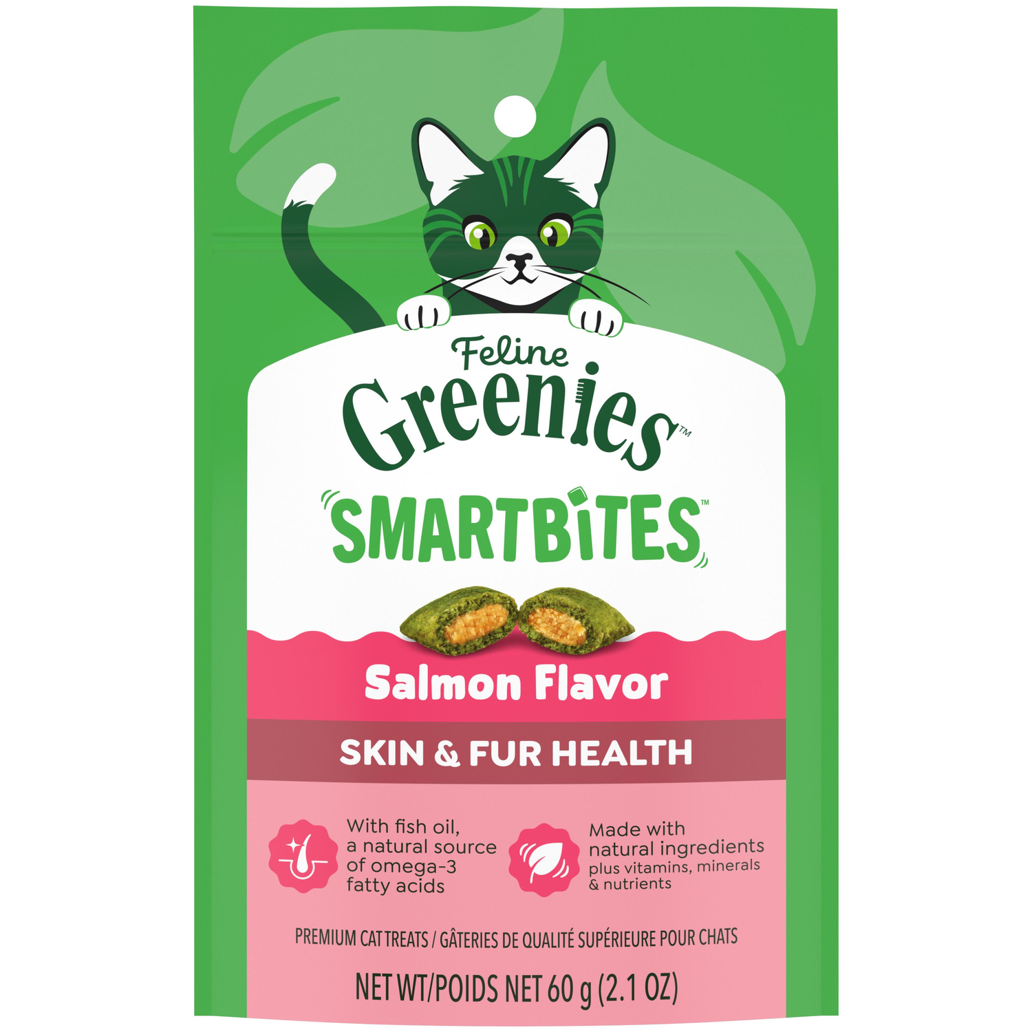 Greenies Feline Smartbites Skin & Fur Health Salmon Flavor Cat Treats, 2.1-Oz