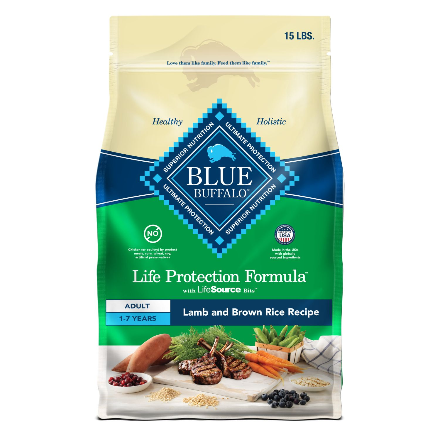 Blue Buffalo Life Protection Lamb & Brown Rice Adult Dog Food, 15-Lb