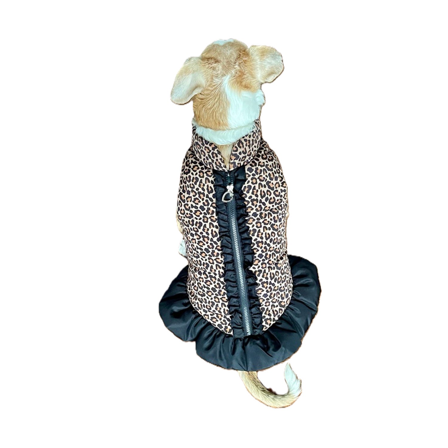 Fabdog Leopard Puffer Dress Dog Coat, Large
