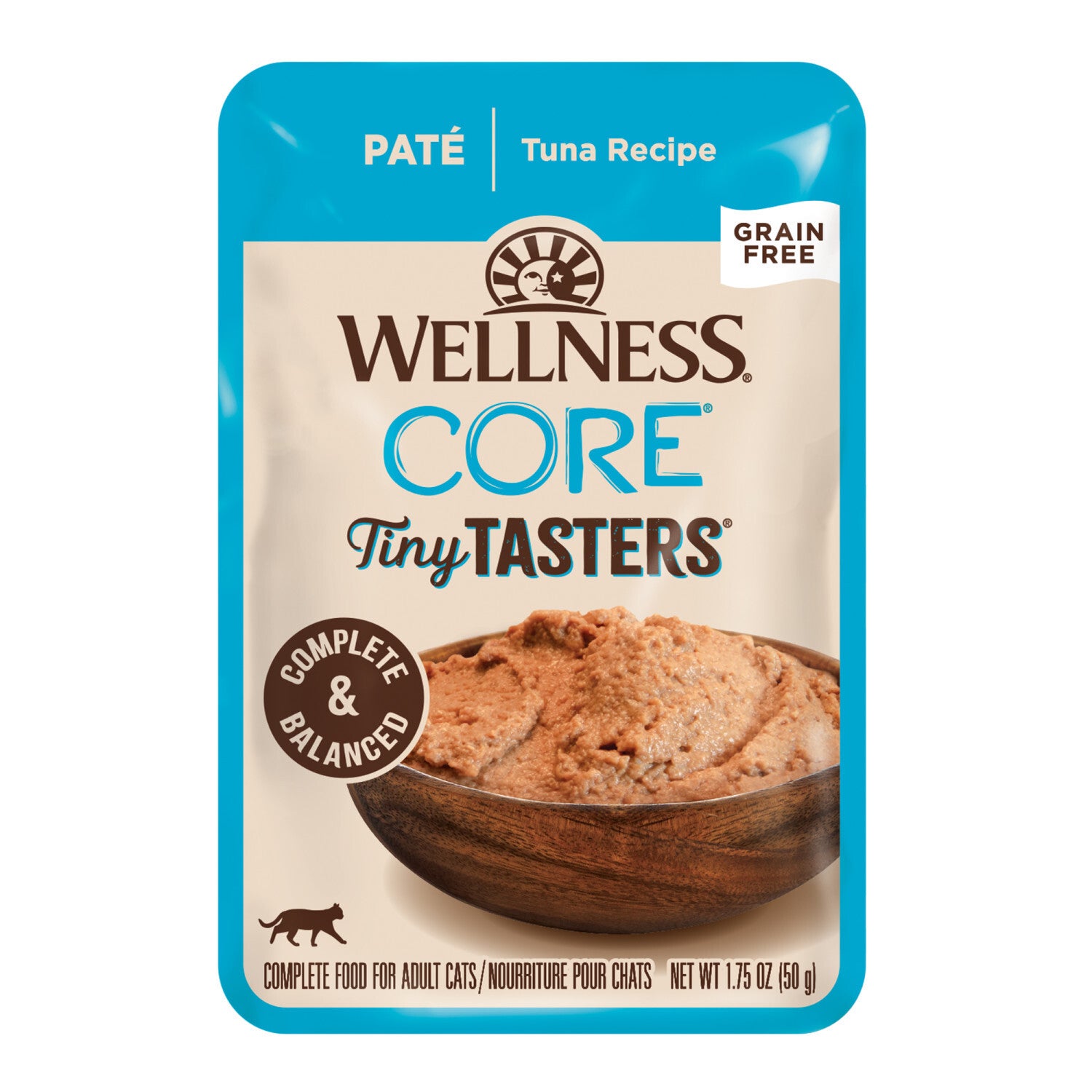 Wellness Core Tiny Tasters Pate Adult Wet Cat Food, Natural, Protein-Rich, Grain Free, 1.75 Ounce Pouch, 12 Pack - Tuna Pate