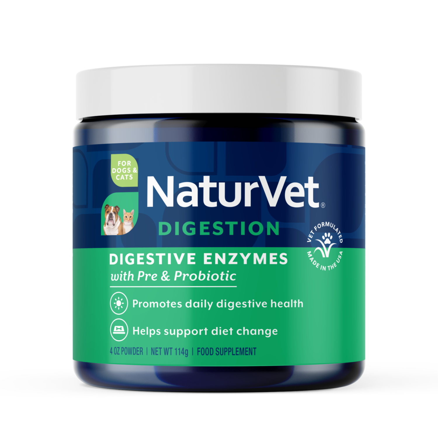 Naturvet Digestive Enzymes Plus Pre & Probiotics Powder Supplement For Dogs & Cats, 4-Oz Jar