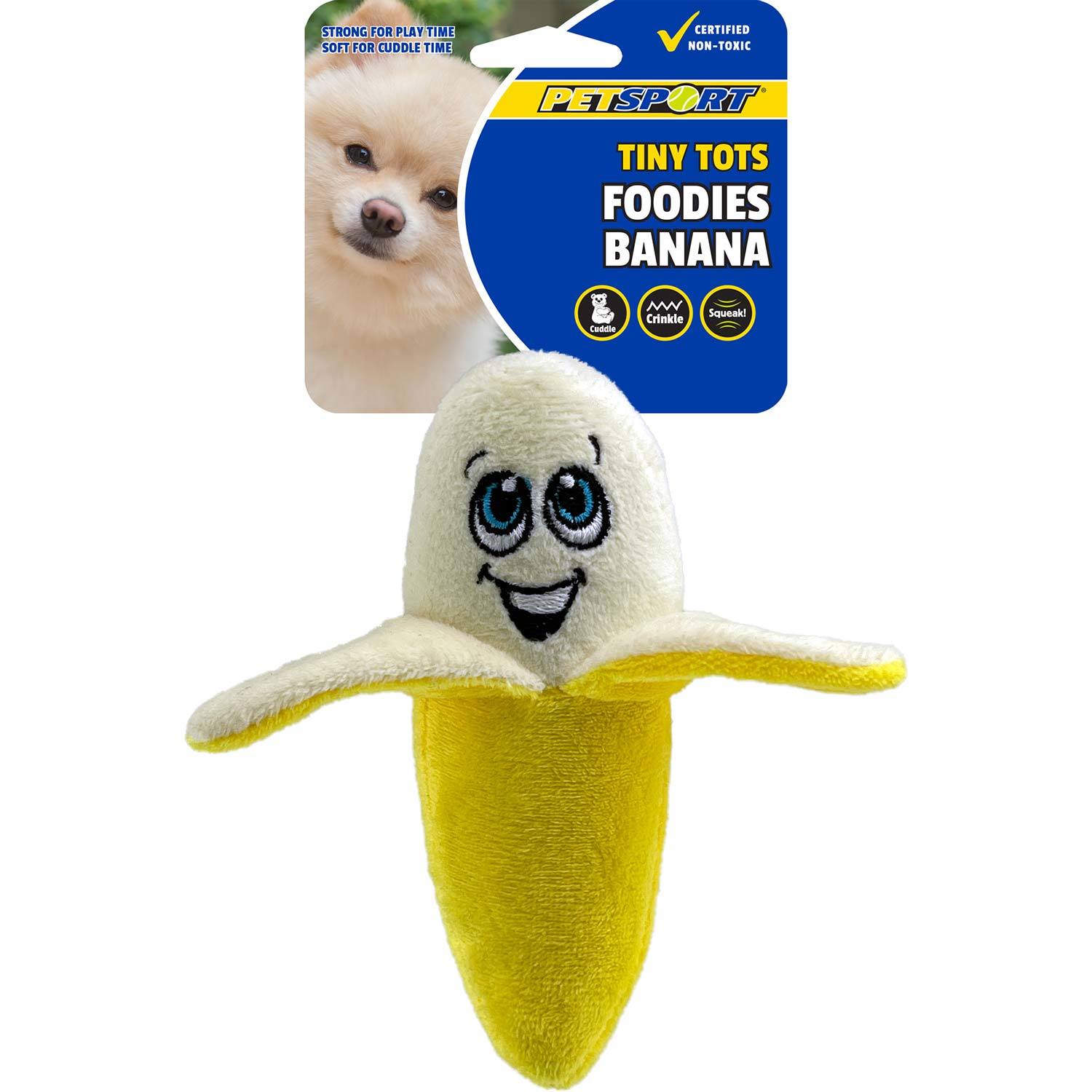 Petsport Tiny Tots Foodies Banana Plush Squeaky Small Dog Toy, 5