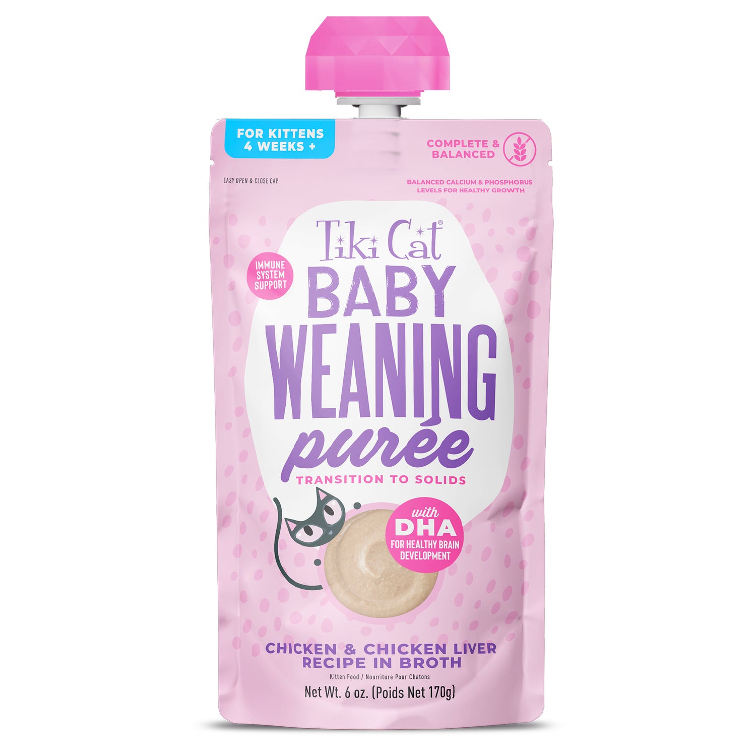 Tiki Cat Baby Weaning Puree Wet Cat Food, Chicken, 6-Oz Spout Pouch