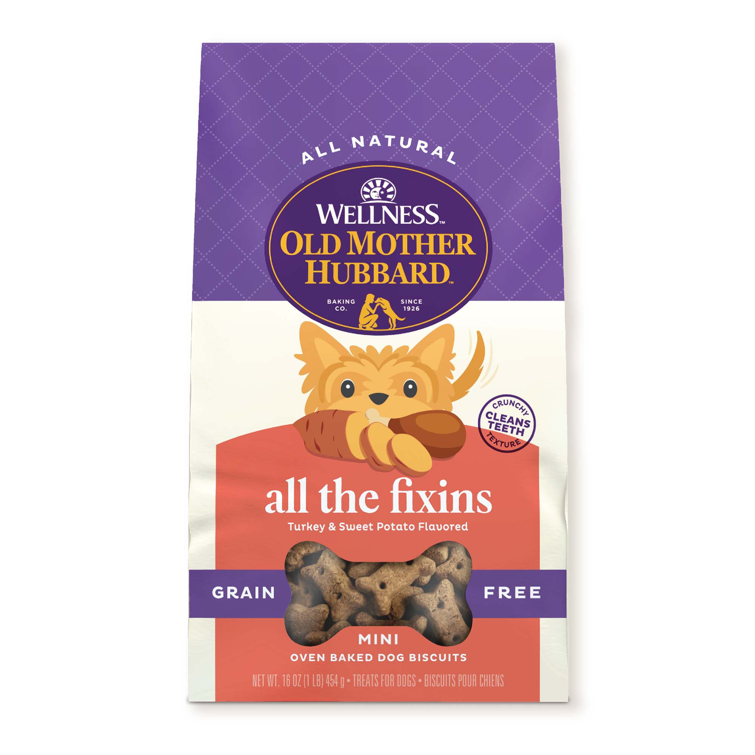 Old Mother Hubbard By Wellness All The Fixins Grain-Free Crunchy Biscuits Dog Treats, Turkey & Sweet Potato, 16-Oz