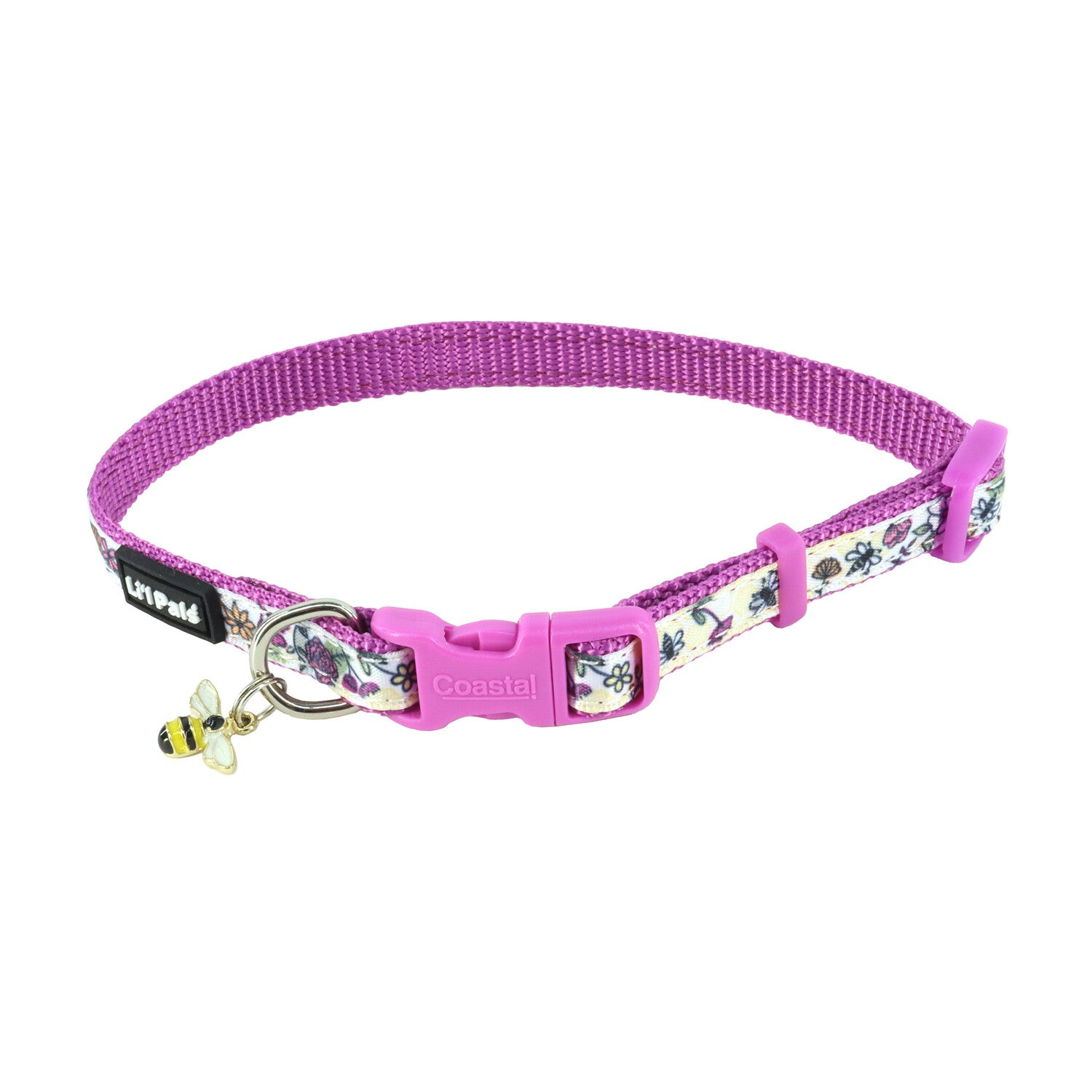Li'l Pals® By Coastal® Charming Ribbon Overlay Dog Collar, Li'l Bumble Bees, Petite Extra-Small - 3/8 X 6-8