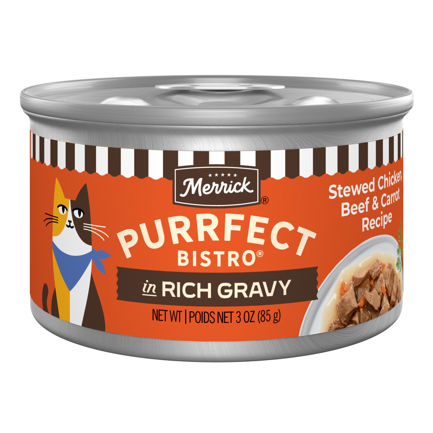 Merrick Purrfect Bistro Stewed Chicken, Beef And Carrot Recipe Wet Adult Cat Food In Gravy, 3 Oz.