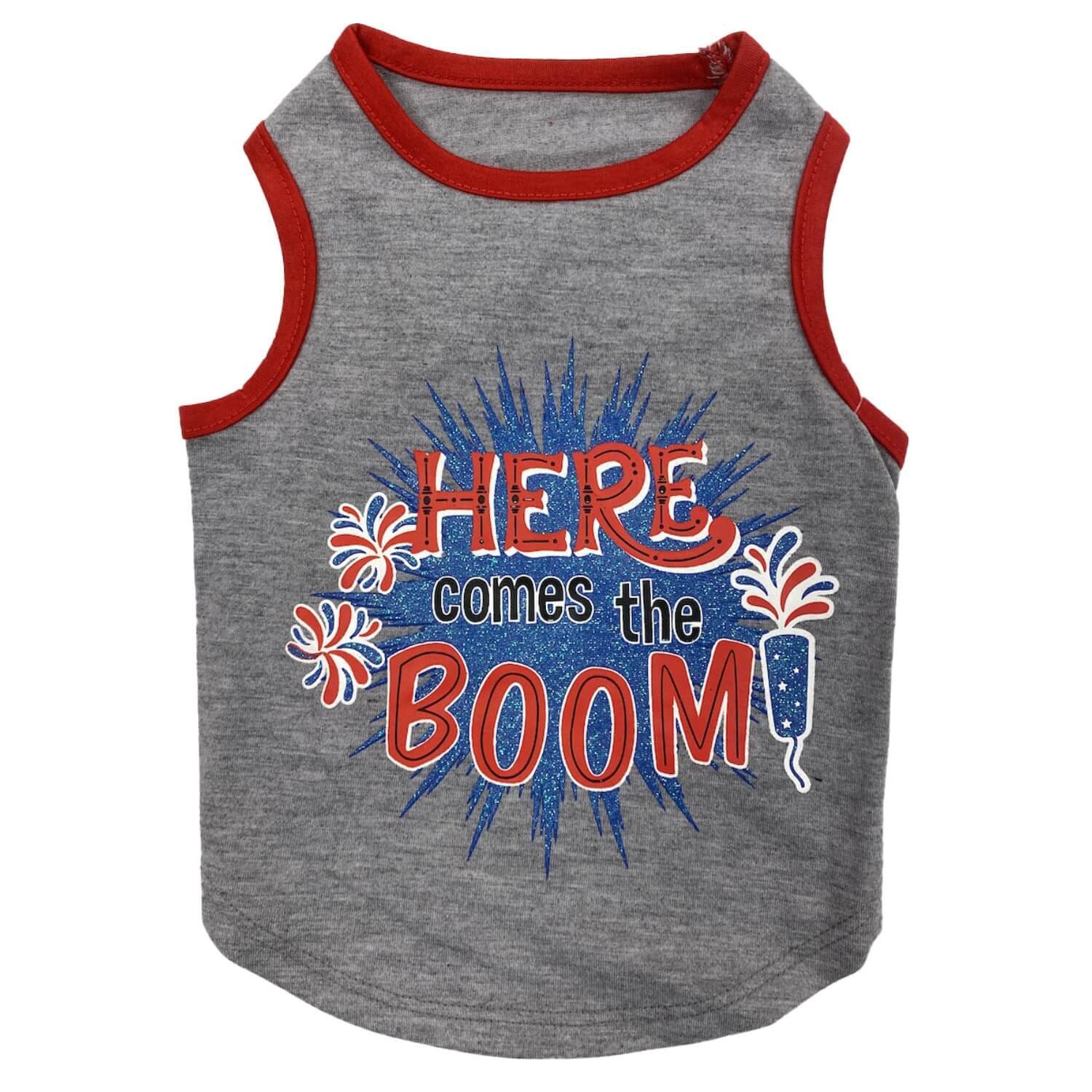 Petrageous Here Comes The Boom Dog Muscle Tee, Gray