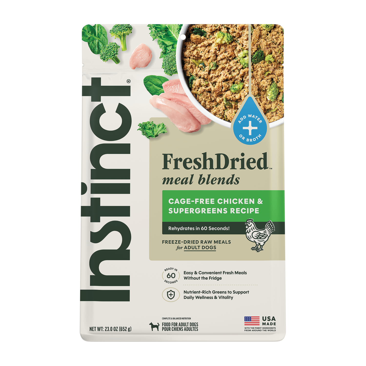 Instinct Freshdried Meal Blends Freeze-Dried Raw Dog Food, Chicken & Supergreens Blend, 23-Oz Bag