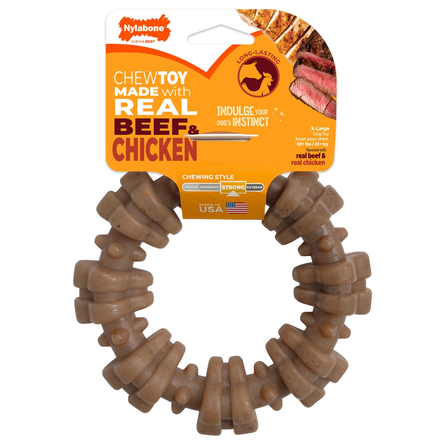 Nylabone Strong Chew Textured Ring Beef & Chicken Flavor Dog Chew Toy, X-Large