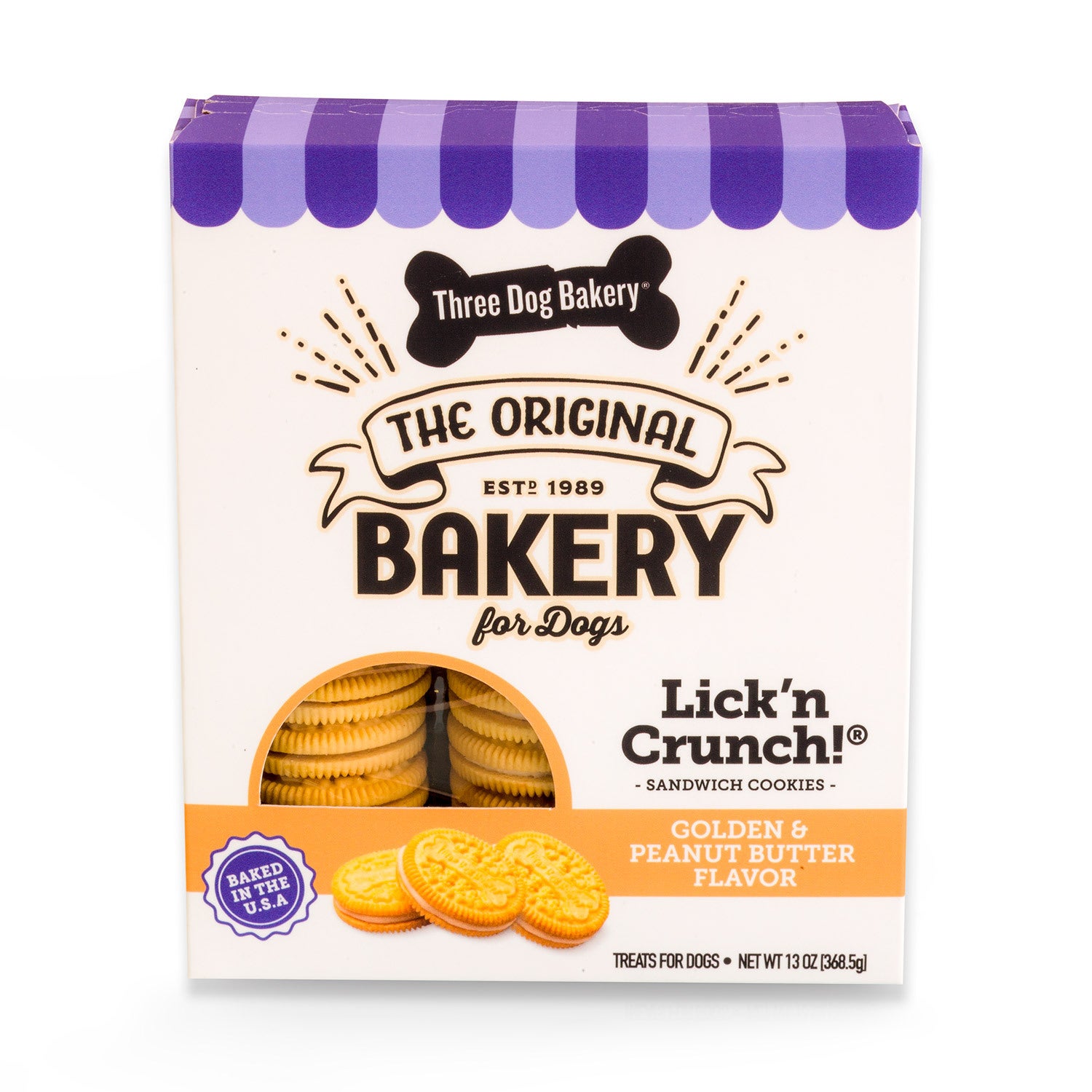 Three Dog Bakery Lick'n Crunch! Sandwich Cookies - Golden And Peanut Butter Flavours