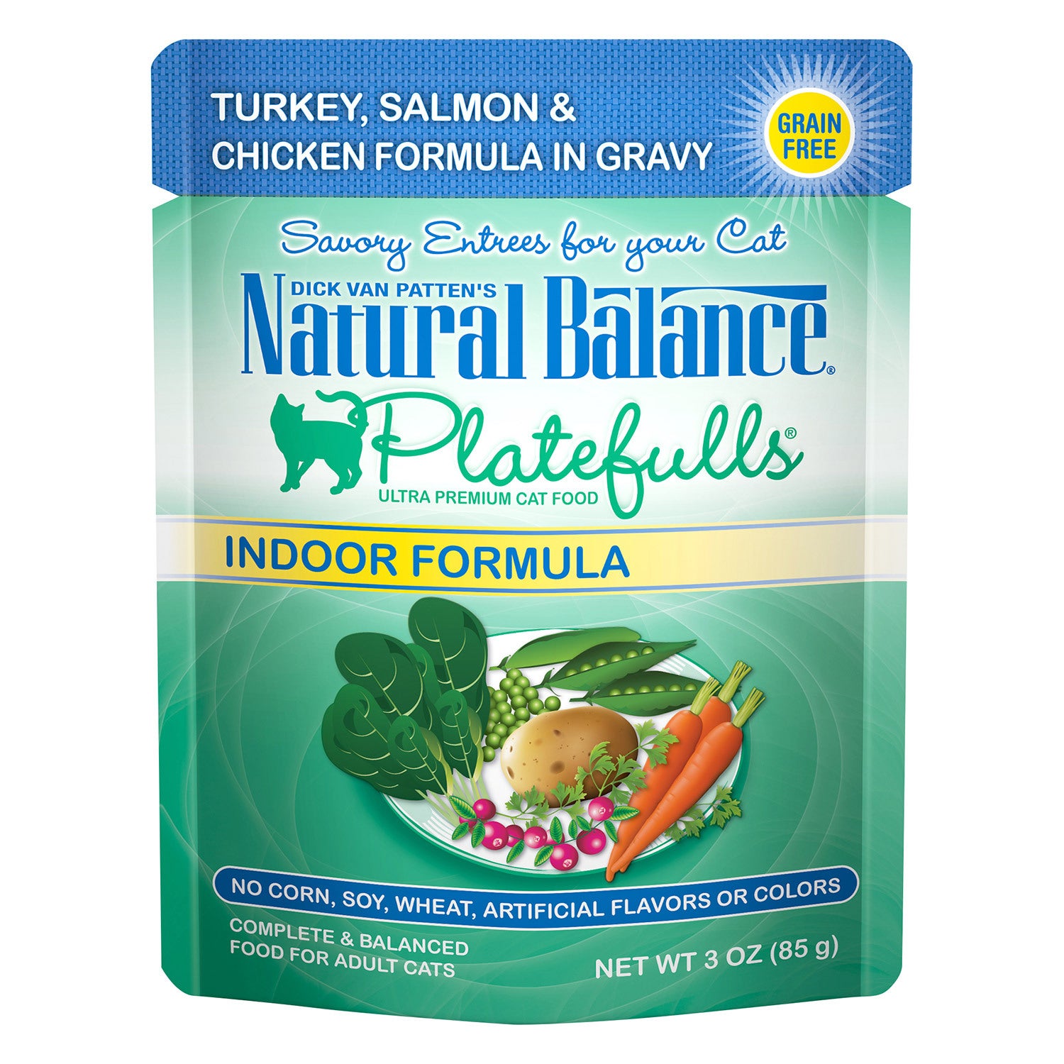 Natural Balance Platefulls Indoor Turkey, Salmon & Chicken Formula In Gravy Pouch Cat Food