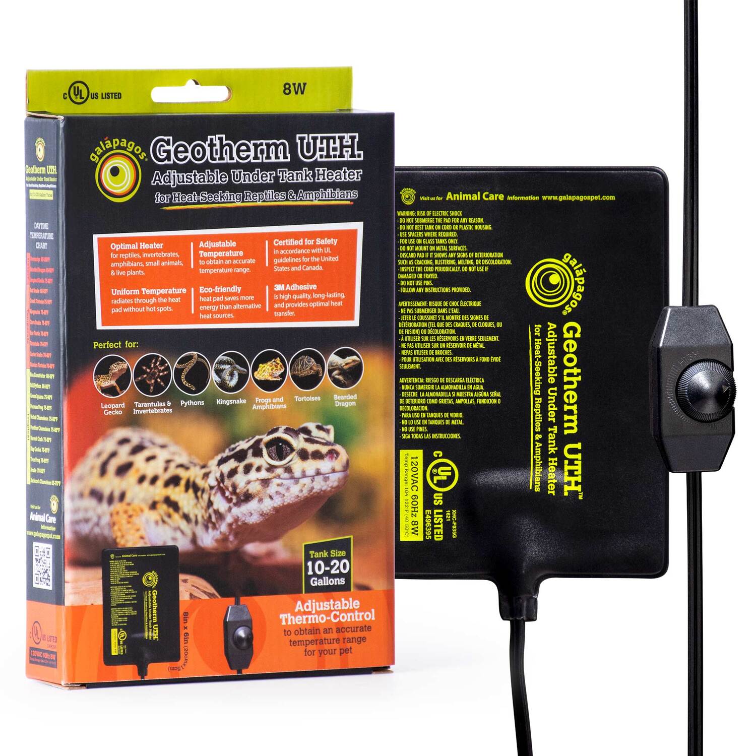 Galápagos Geotherm Under Tank Heater, 10-20 Gallon, 8W, 8In X 6In