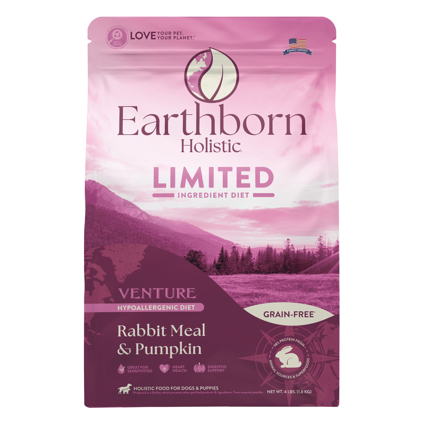 Earthborn Holistic Venture Limited Ingredient Rabbit Meal & Pumpkin Grain-Free Dry Dog Food, 4-Lb Bag
