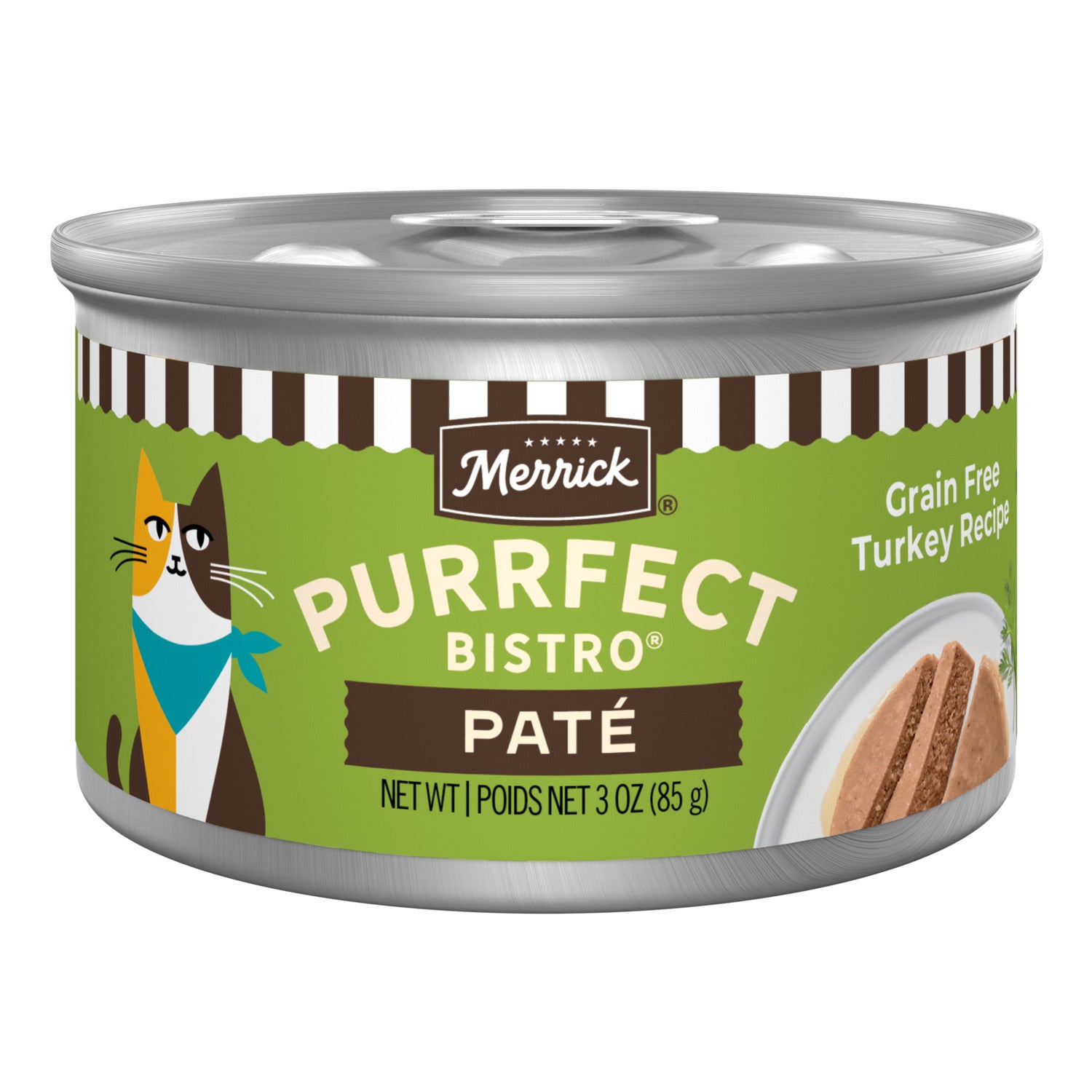 Merrick Purrfect Bistro Grain Free Premium Soft Canned Pate Adult Wet Cat Food, High Protein Turkey Recipe, 3-Oz Can