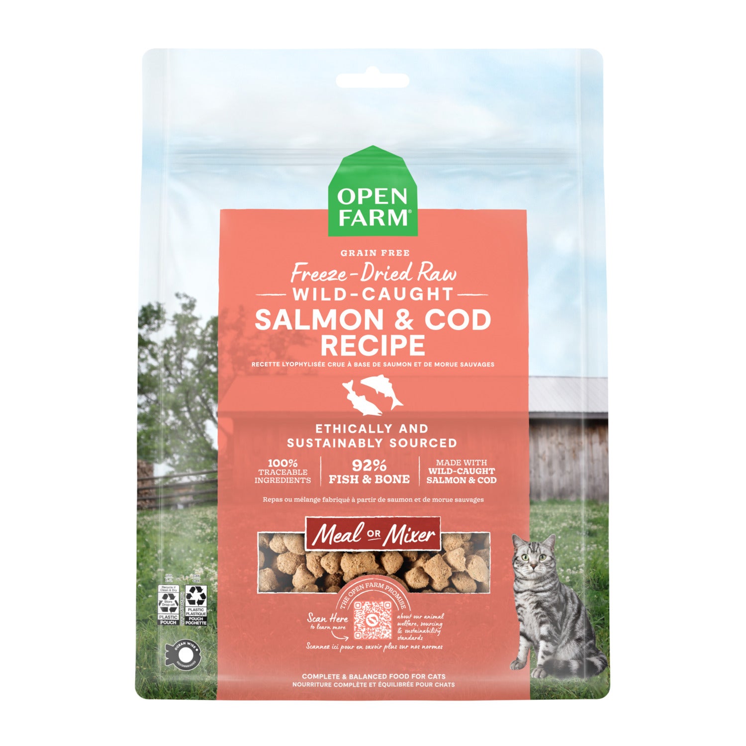 Open Farm Freeze Dried Raw Grain-Free Salmon & Cod Morsels Cat Food & Food Topper, 3.5Oz