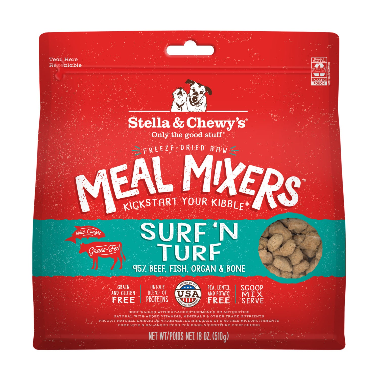 Stella & Chewy's Freeze Dried Meal Mixers Dog Food Toppers, Surf & Turf, 3.5-Oz