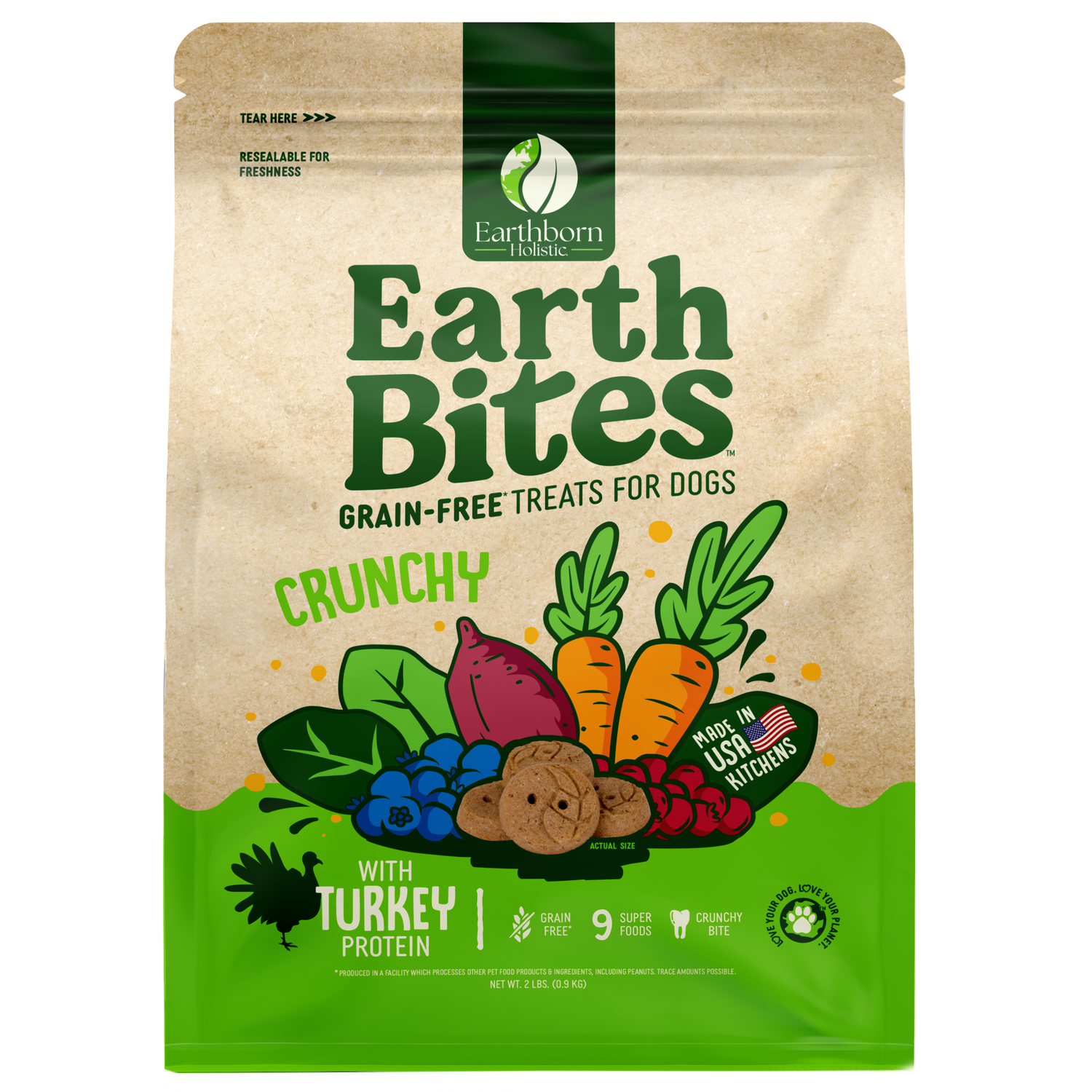 Earthborn Holistic Grain-Free Earthbites  Turkey  Flavor Crunchy Dog Biscuit Treats, 10 Oz.