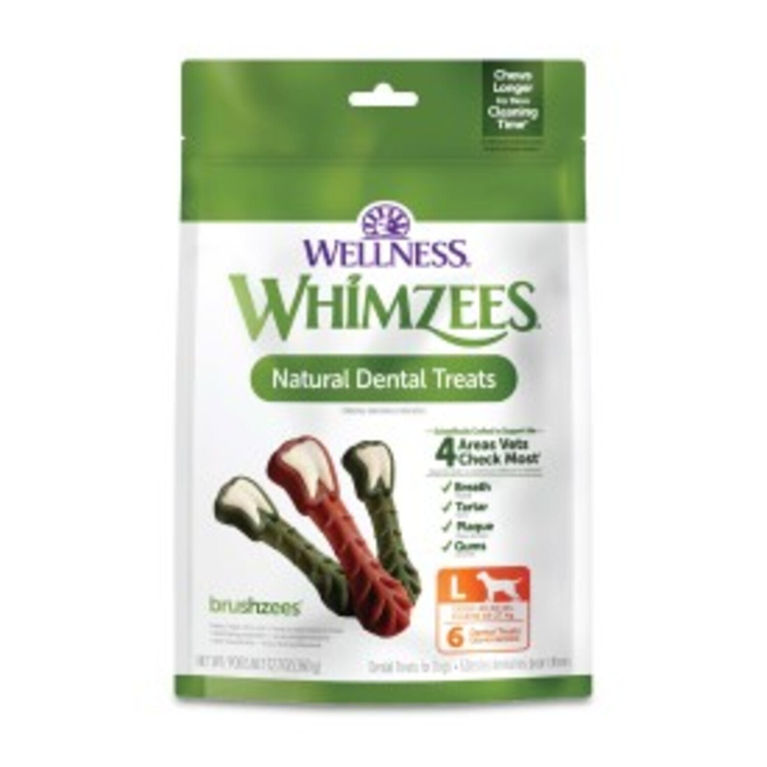 Whimzees Brushzees Natural Grain Free Dental Chews For Dogs, Large Breed, 6 Count