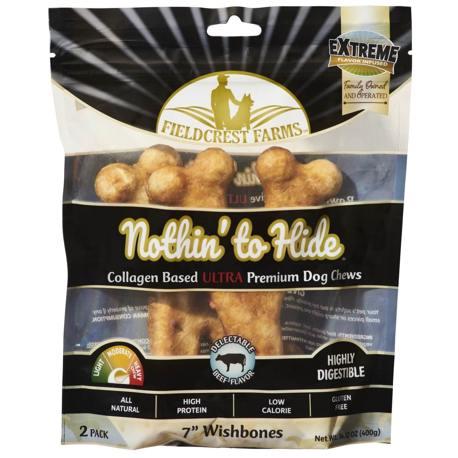 Nothin' To Hide Collagen Based Ultra Wishbone Dog Treats, 7 Beef Flavor Chews, 2 Count