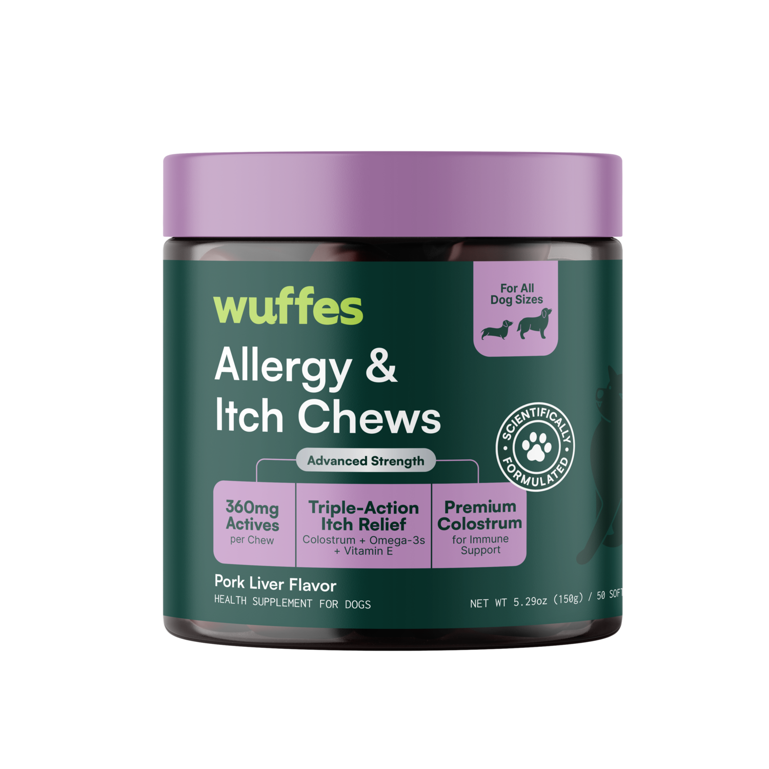 Wuffes Advanced Strength Allergy & Itch Support Supplement Dog Chews, 5.29 Oz - 50 Count