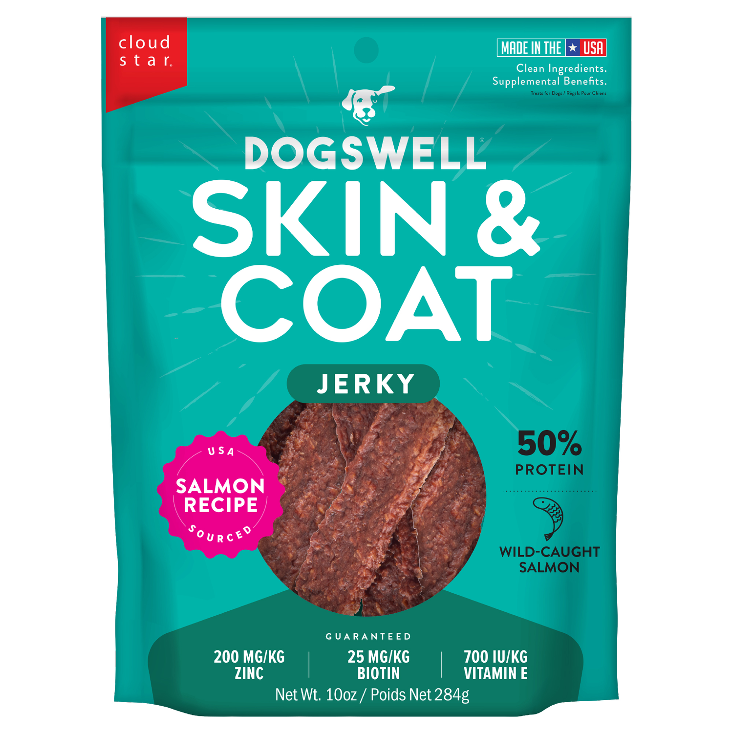Dogswell Skin & Coat Grain-Free Salmon Jerky Dog Treat, 10-Oz