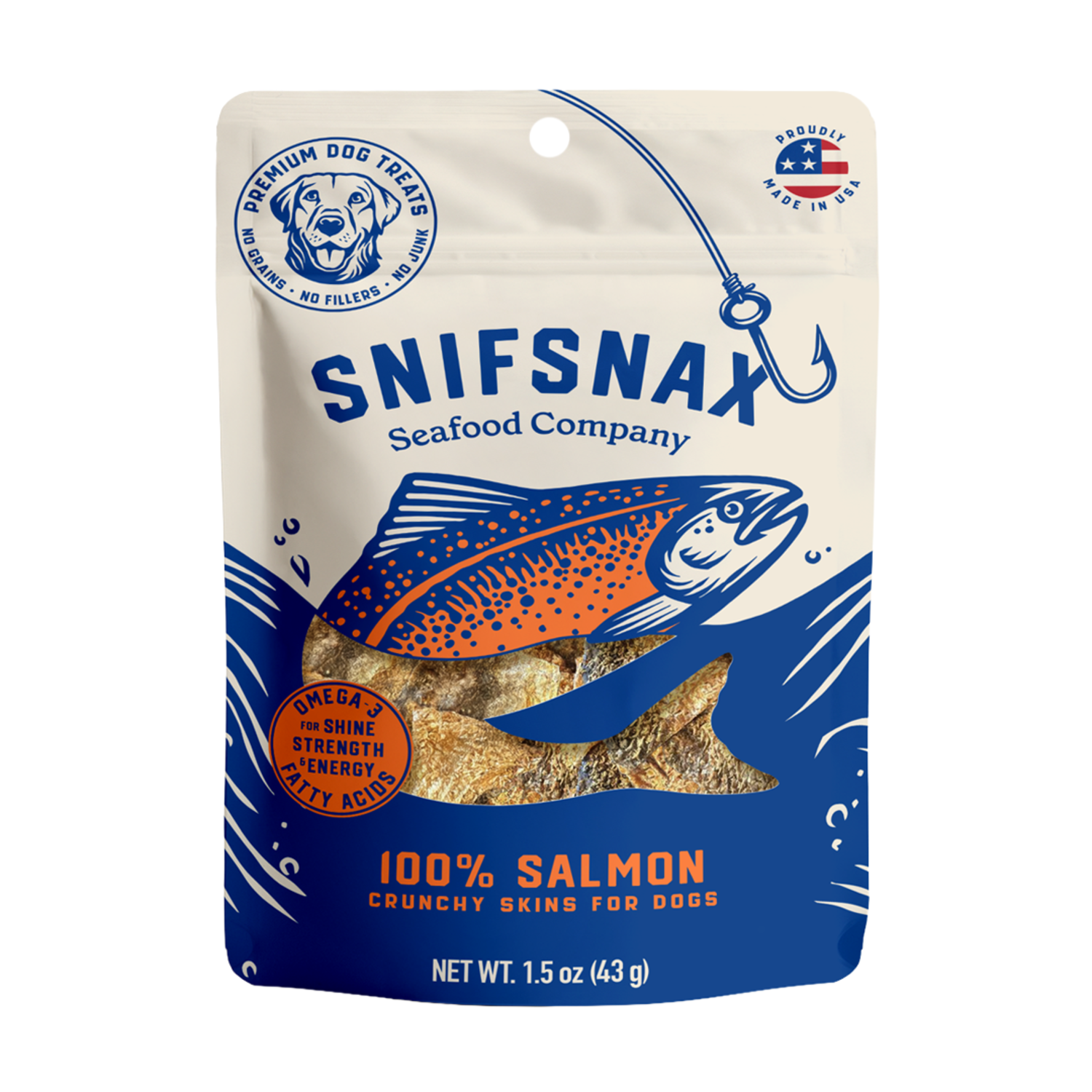 Snif Snax Smoked Salmon Skin Single Ingredient Crunchy Dog Treats, 1.5-Oz Bag