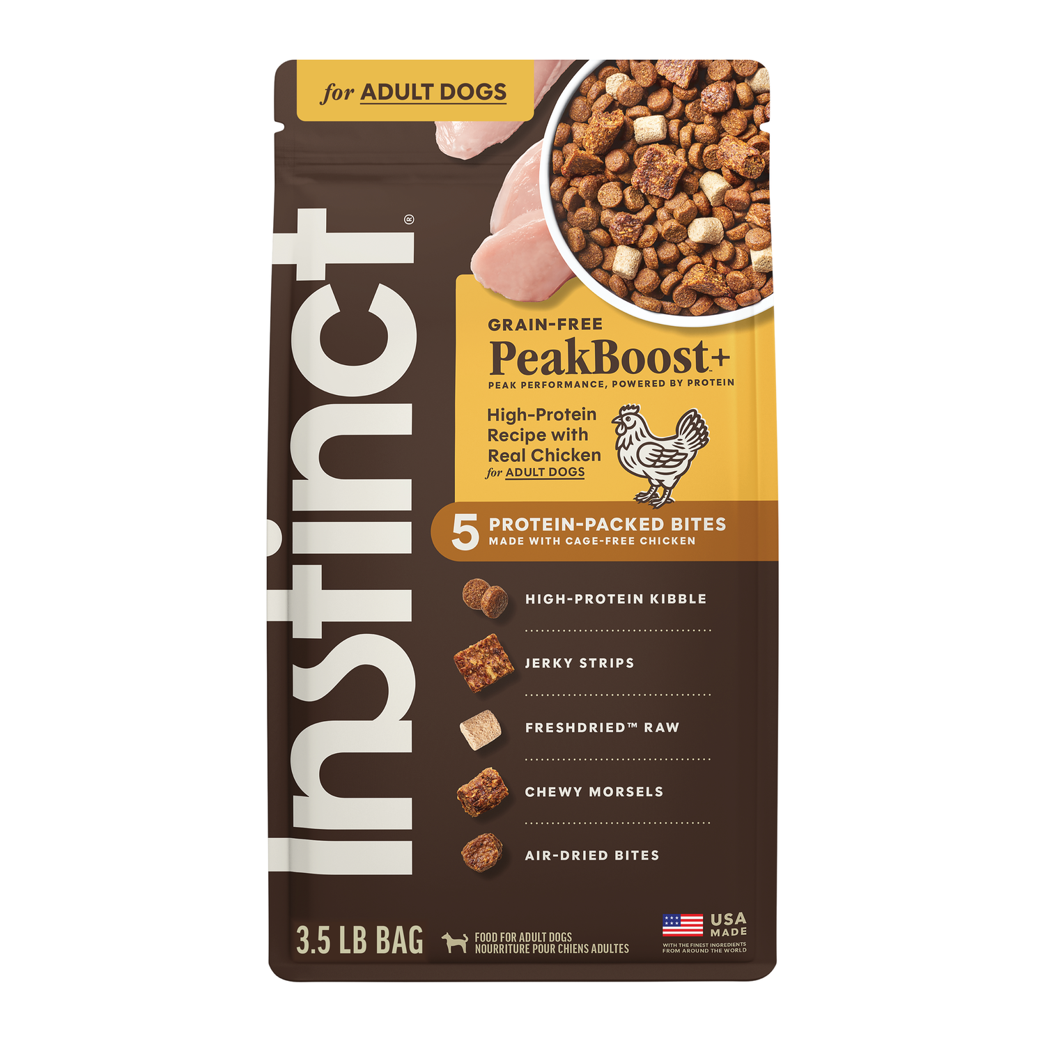 Instinct Peakboost+ Grain-Free High-Protein Adult Dry Dog Food With 5 Protein-Packed Bites, Real Chicken Recipe, 3.5-Lb Bag