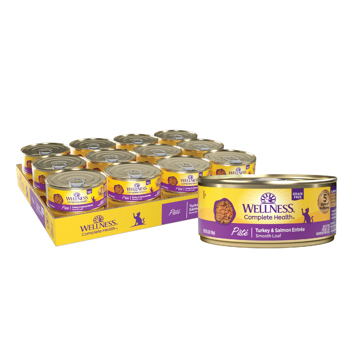 Wellness Complete Health Pate Adult Wet Cat Food, Natural, Protein-Rich, Grain Free, 3 Ounce, 24 Pack, Turkey & Salmon