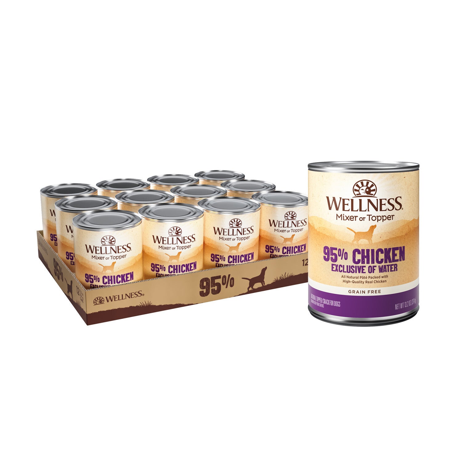 Wellness 95% Chicken Natural Wet Grain Free Canned Dog Food, 13.2-Ounce Can
