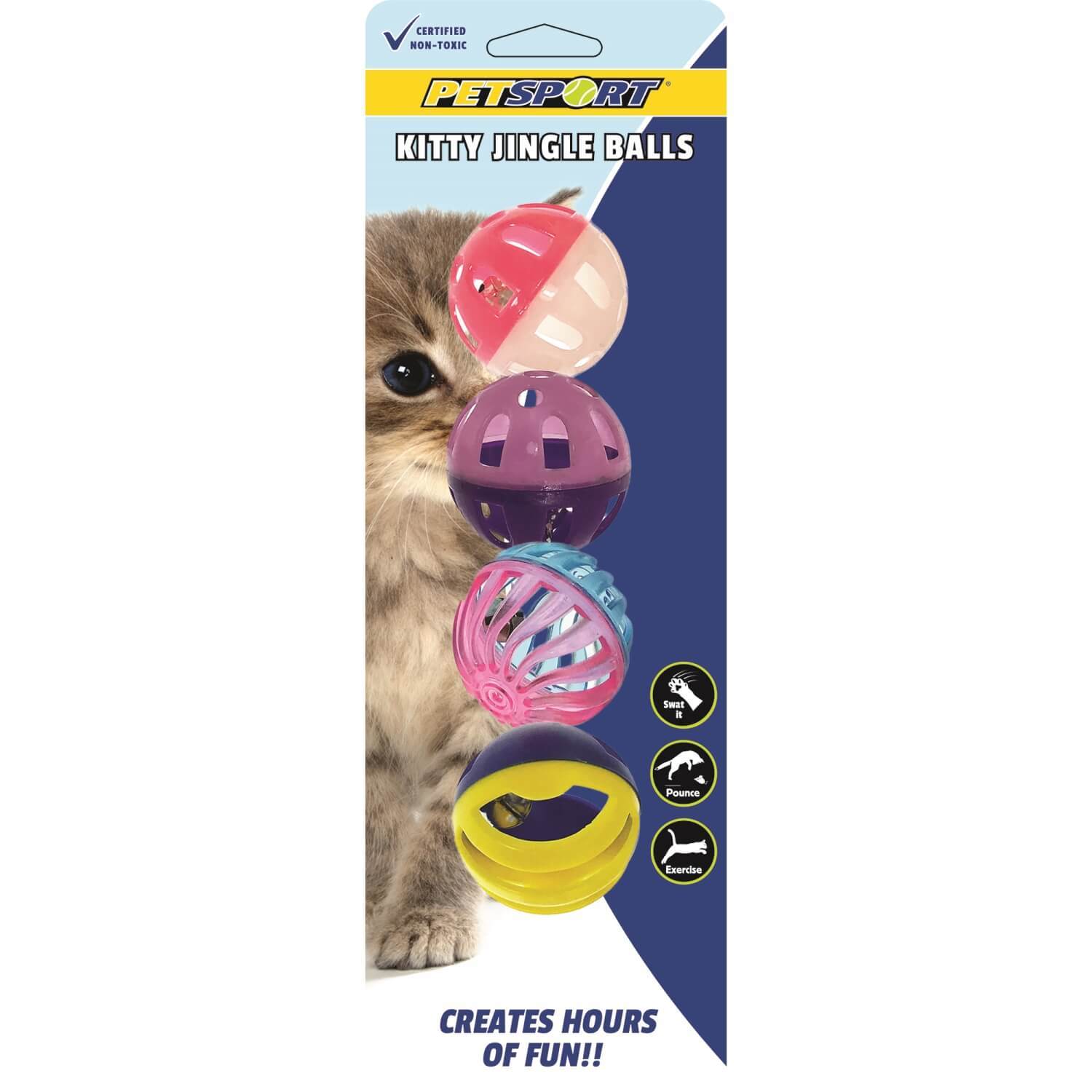Petsport Kitty Jingle Balls Cat Toy - 4Pk Assorted