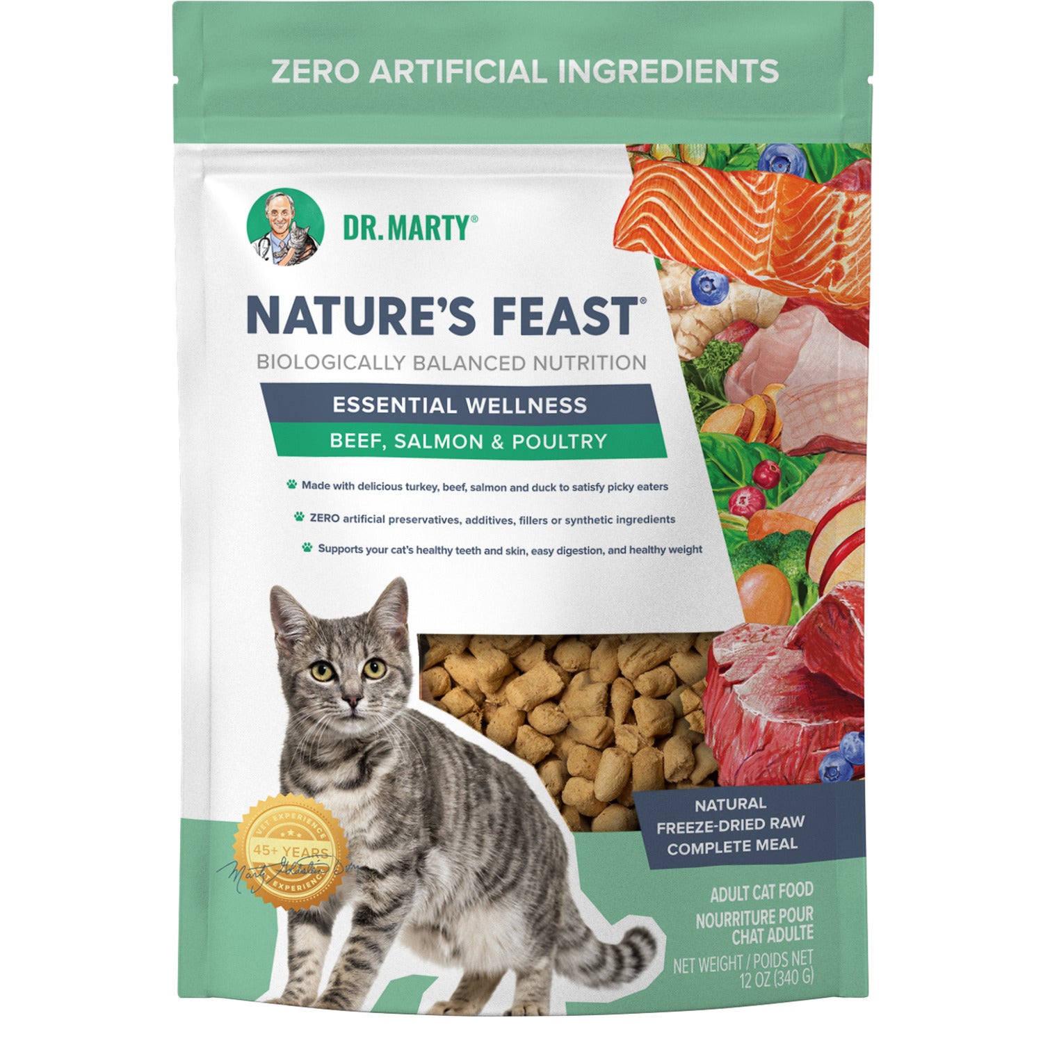 Dr. Marty Nature's Feast Essential Wellness Beef, Salmon And Poultry Freeze Dried Raw Adult Cat Food, 5.5Oz