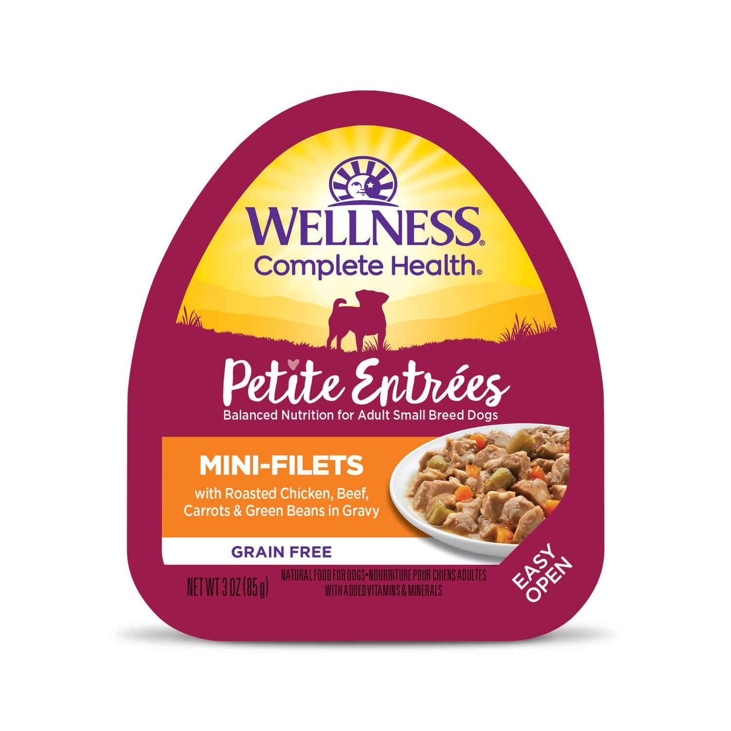 Wellness Petite Entrées Mini-Filets Wet Dog Food With Roasted Chicken, Beef, Carrots & Green Beans In Gravy, 3-Ounce Cup